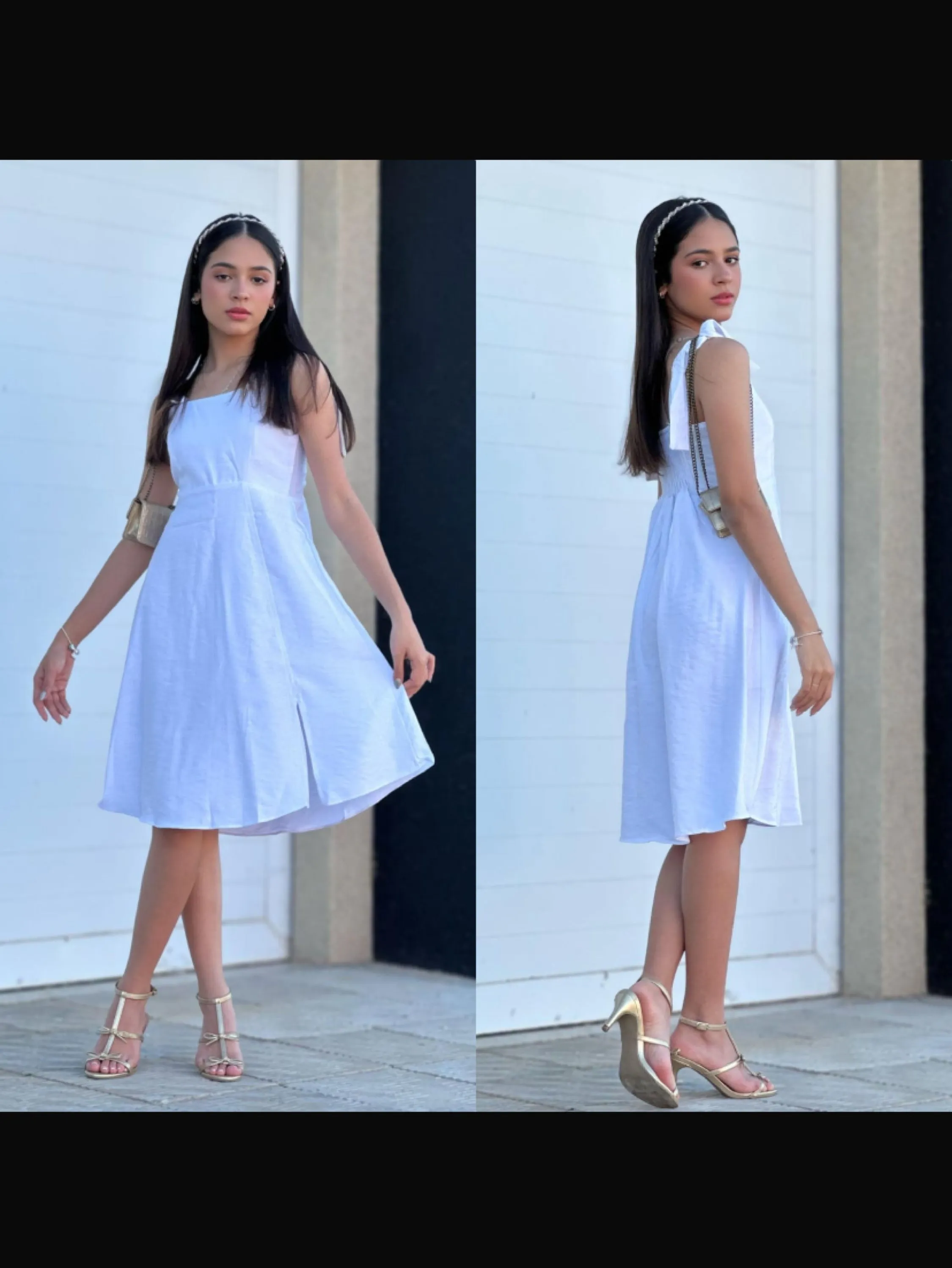 Vestido curto com alças amarração juvenil