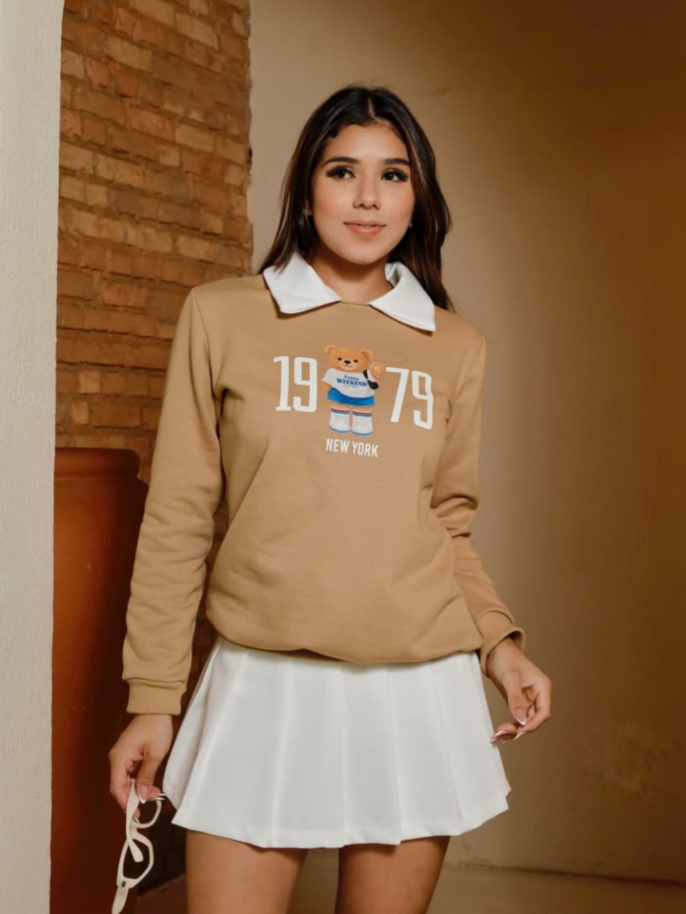 Blusa de moletom urso com gola juvenil