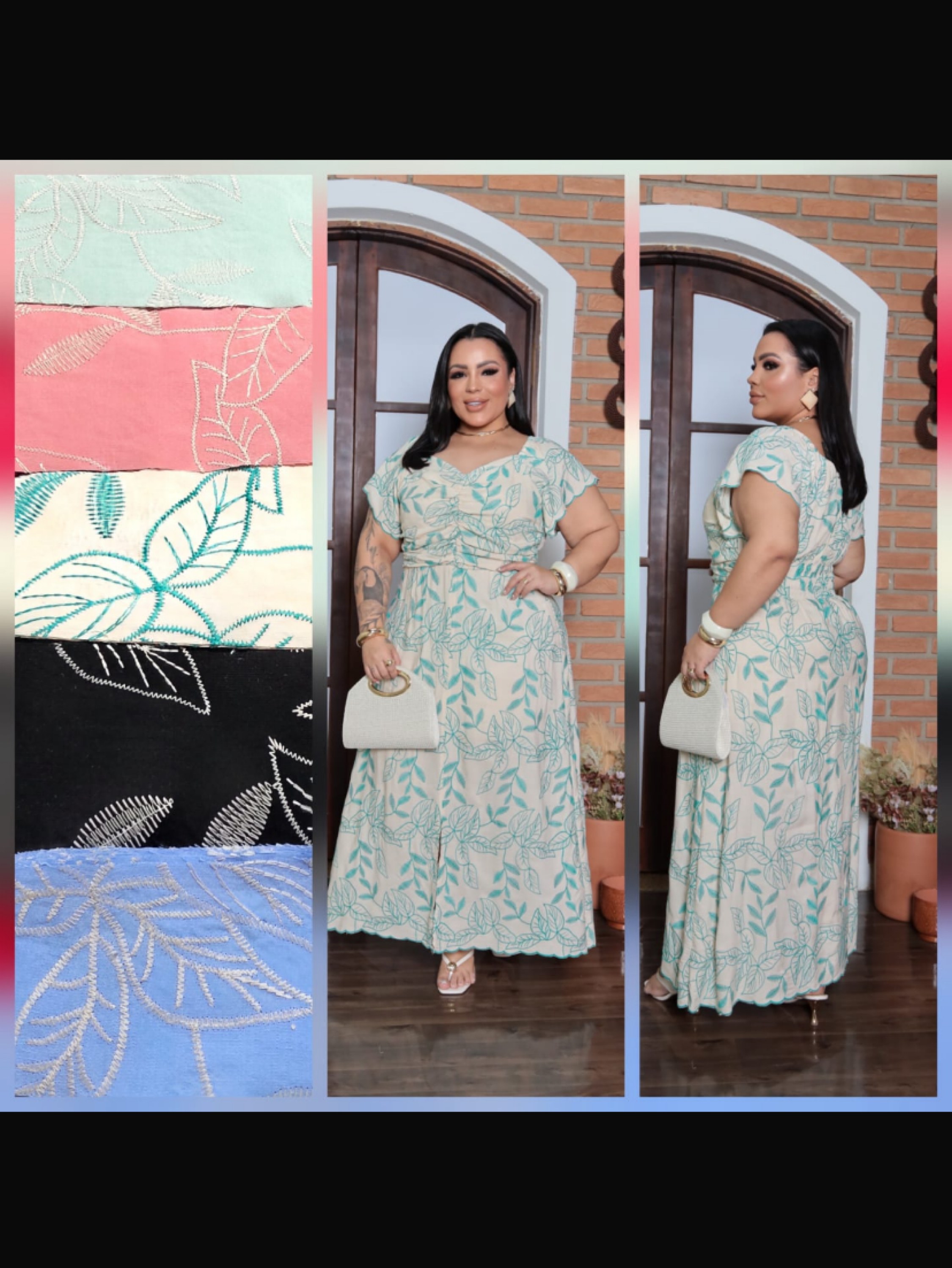 Vestido longo Plus size Tânia bordado