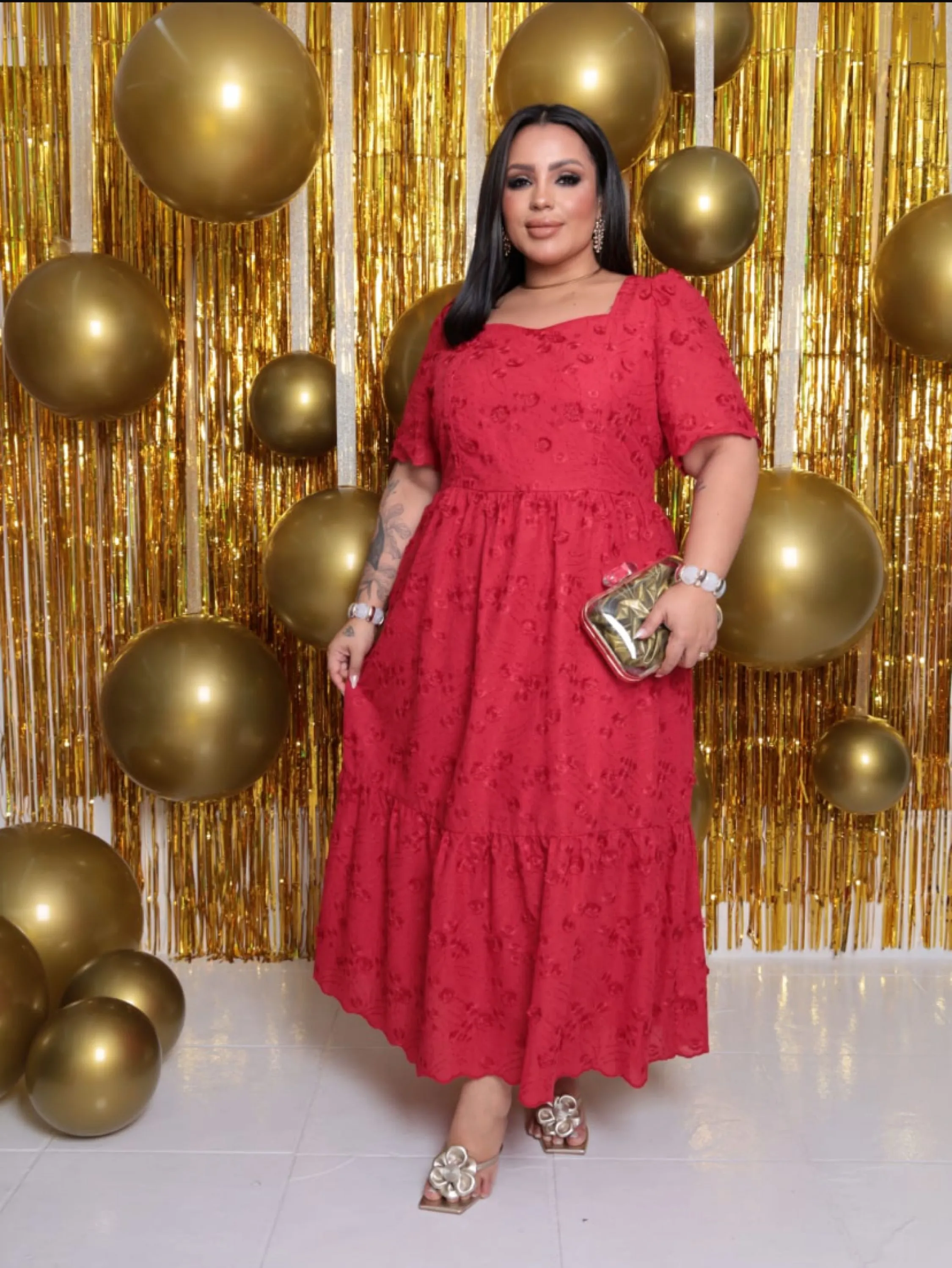 Vestido longo forrado de manga