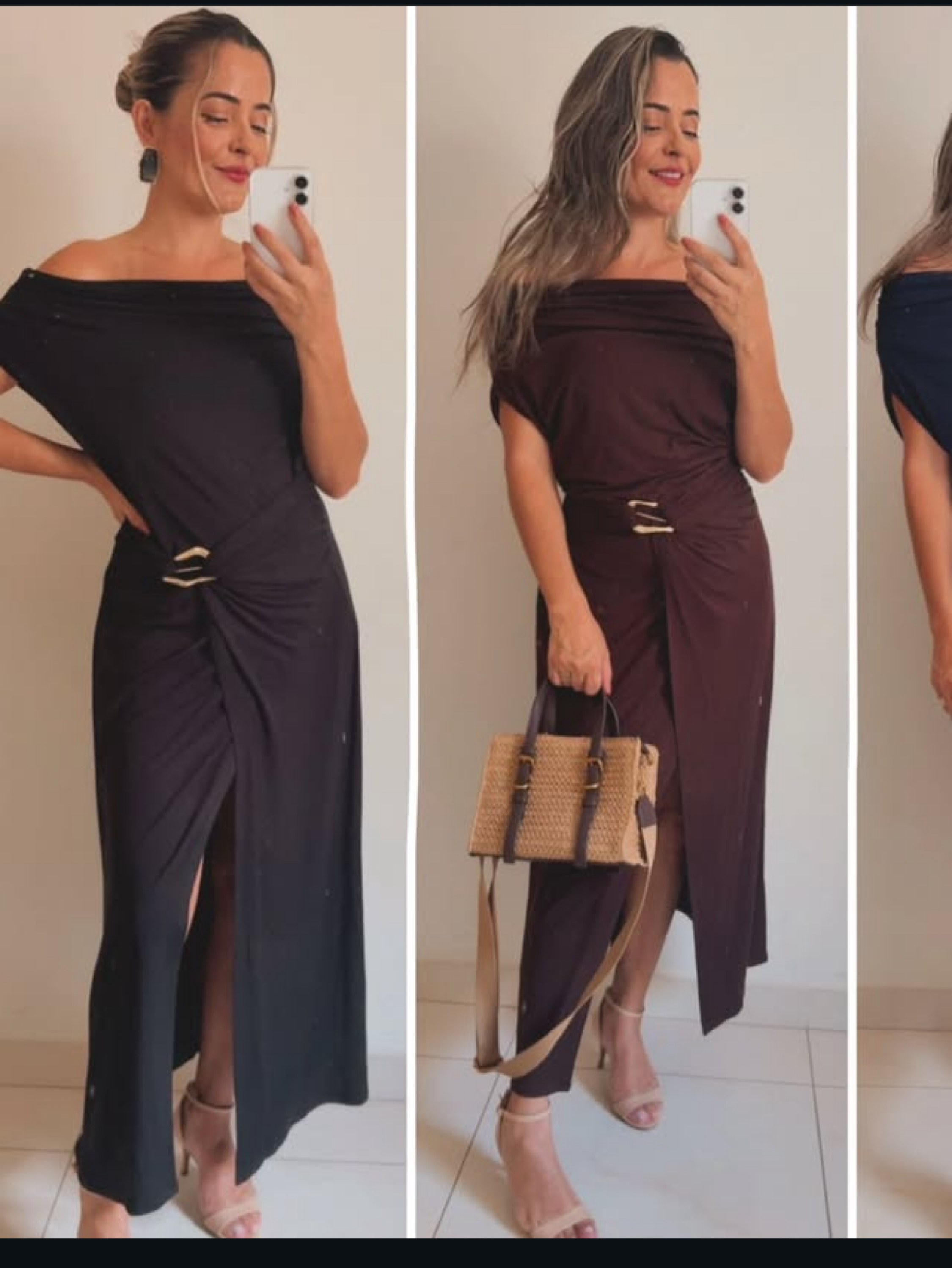 Vestido longo transpassado ombro a ombro