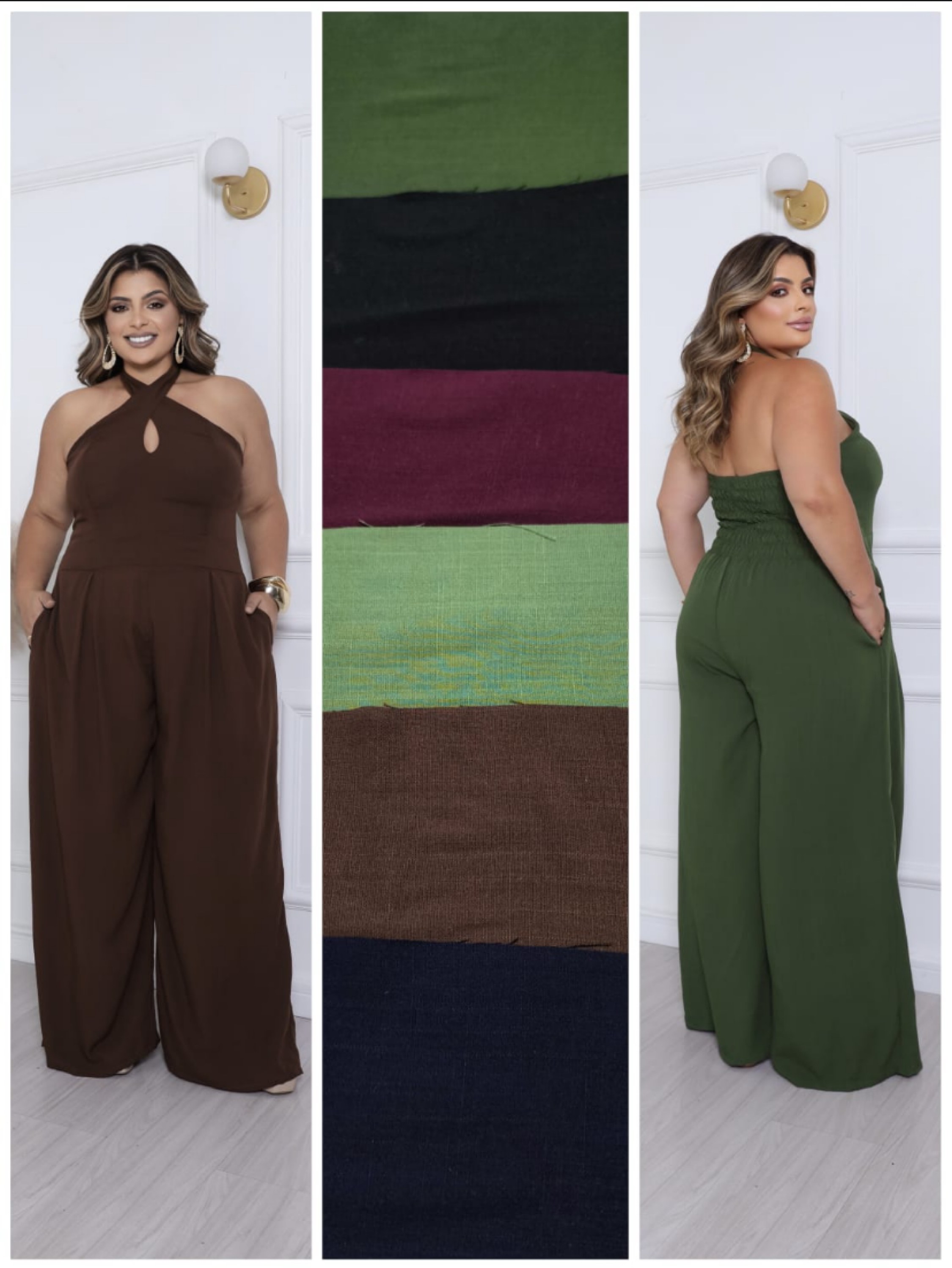 Macacão pantalona frente única Plus size