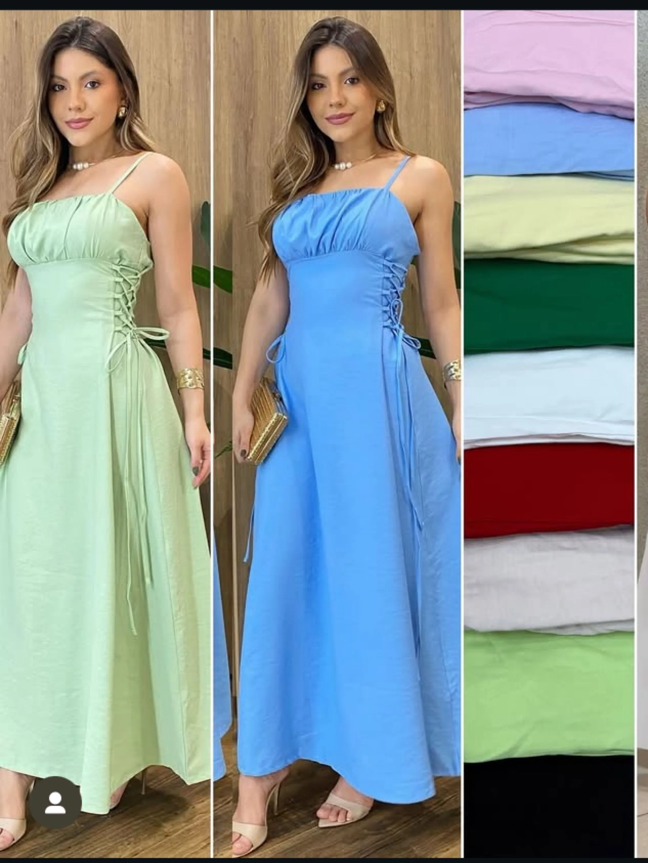 Vestido longuete de alcinha regulável tecido marrante