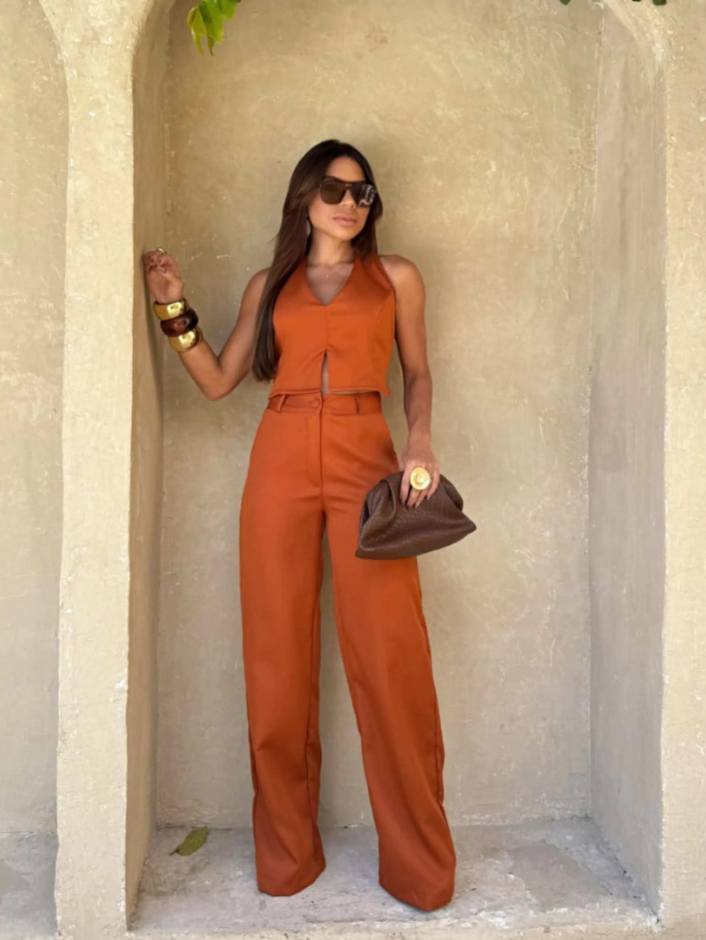 Conjunto Pantalona e cropped amarra nas costas
