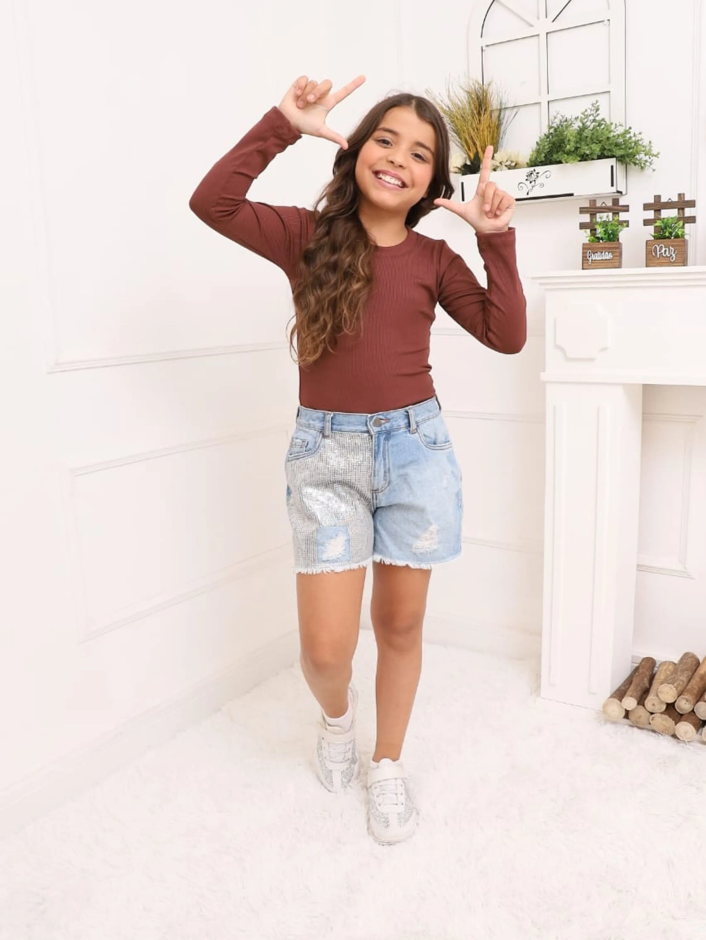 Blusinha básica manga longa gola careca infantil/juvenil