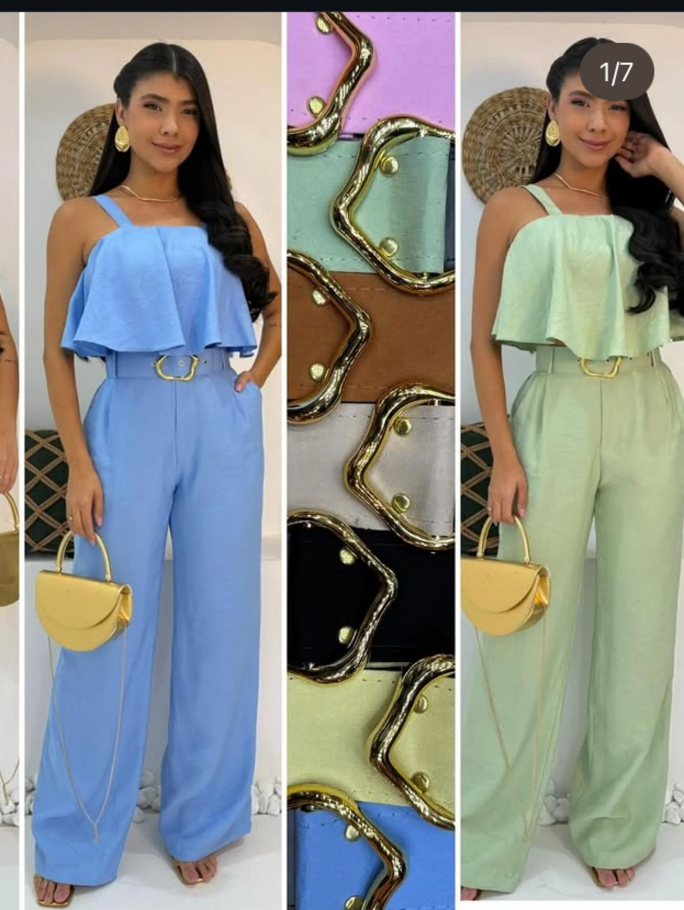 Conjunto pantalona e crooped c/Borjo e regulador nas alças