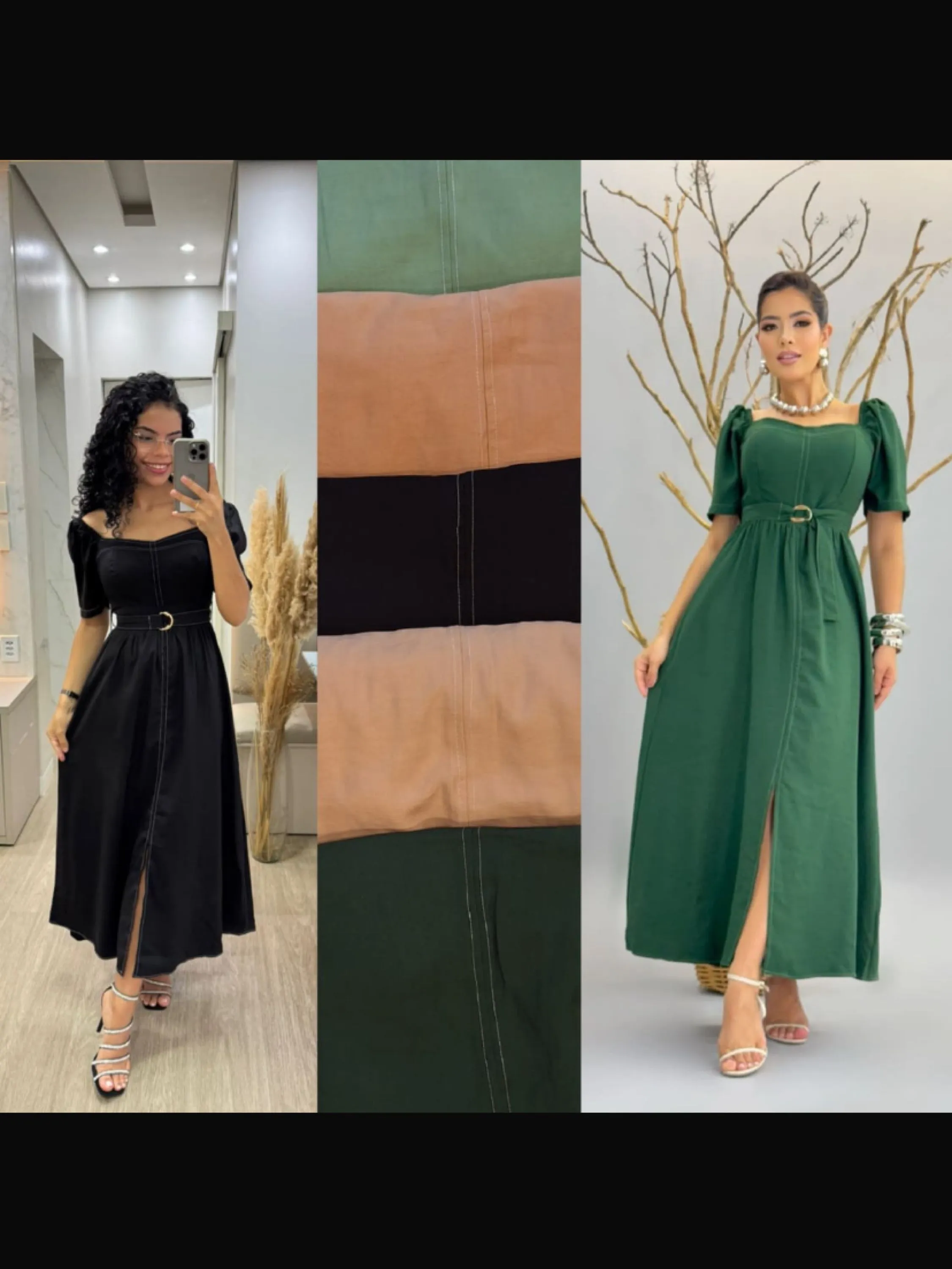 Vestido natalina com fenda na frente e cinto