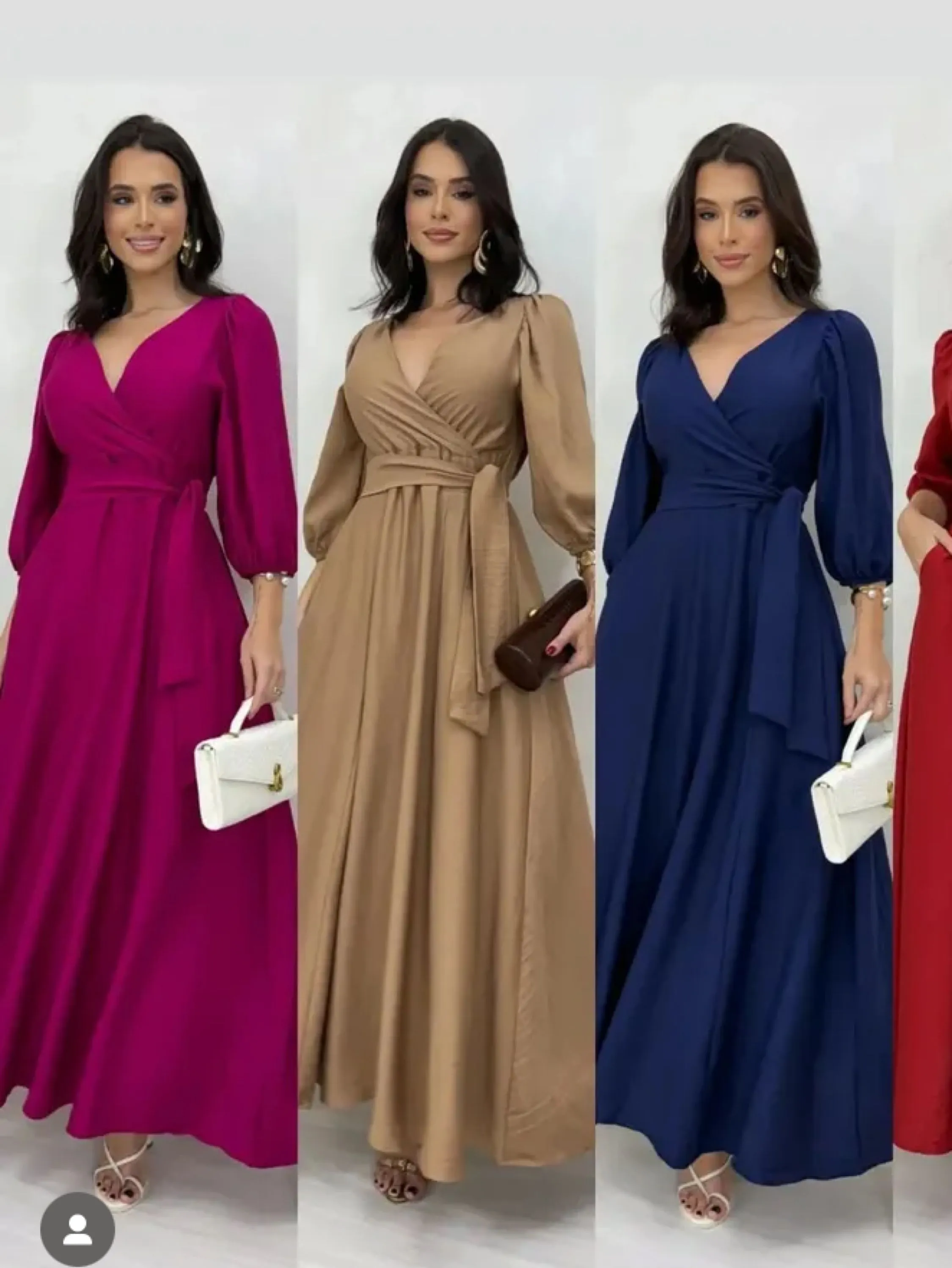 Vestido longo manga bufante tecido viscomida