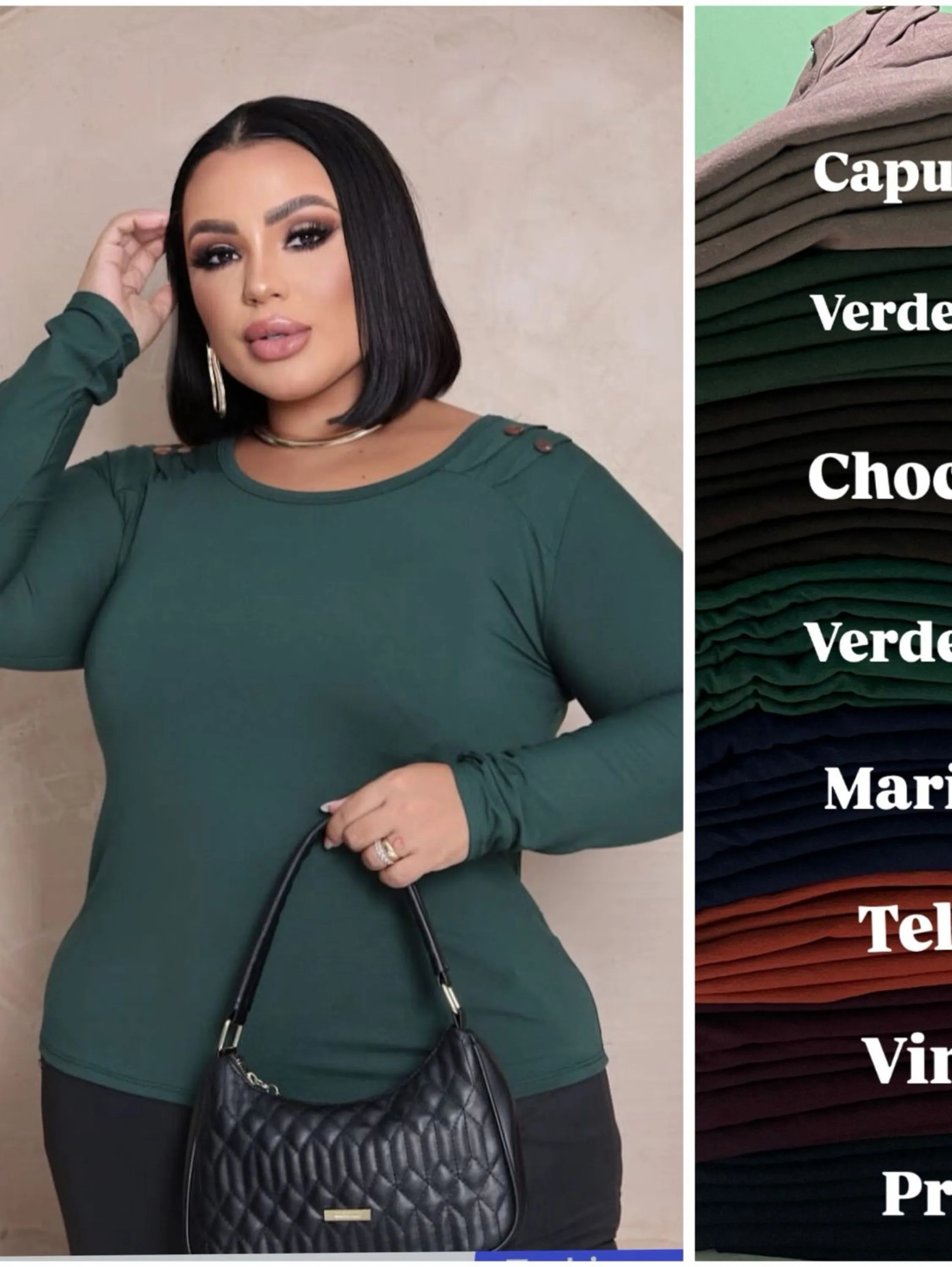 Blusa manga longa Plus size tecido viscolycra