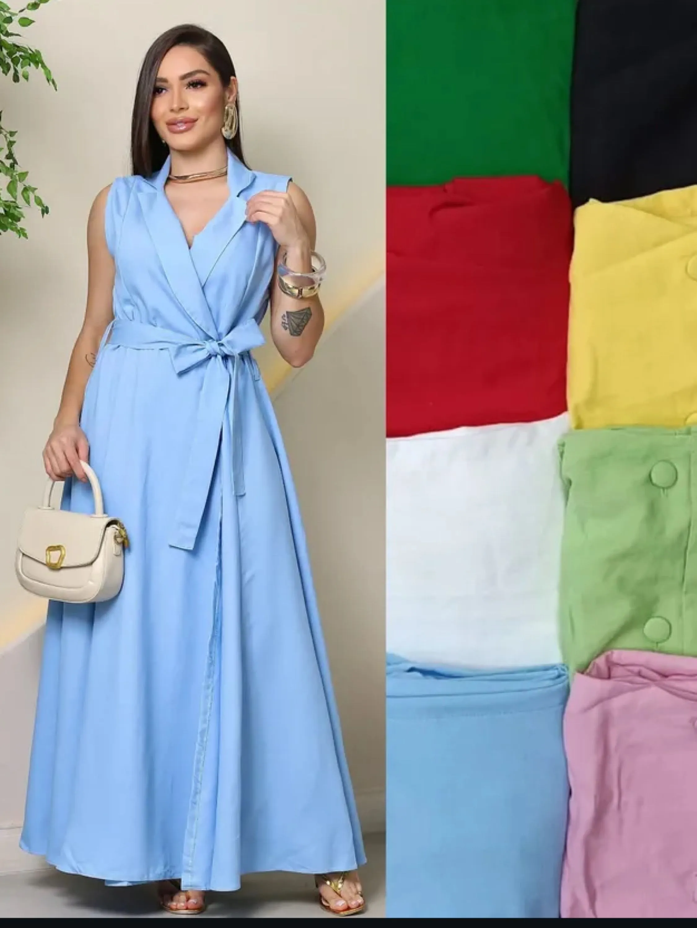 Vestido envelope com gola e cinto laço tecido marrante