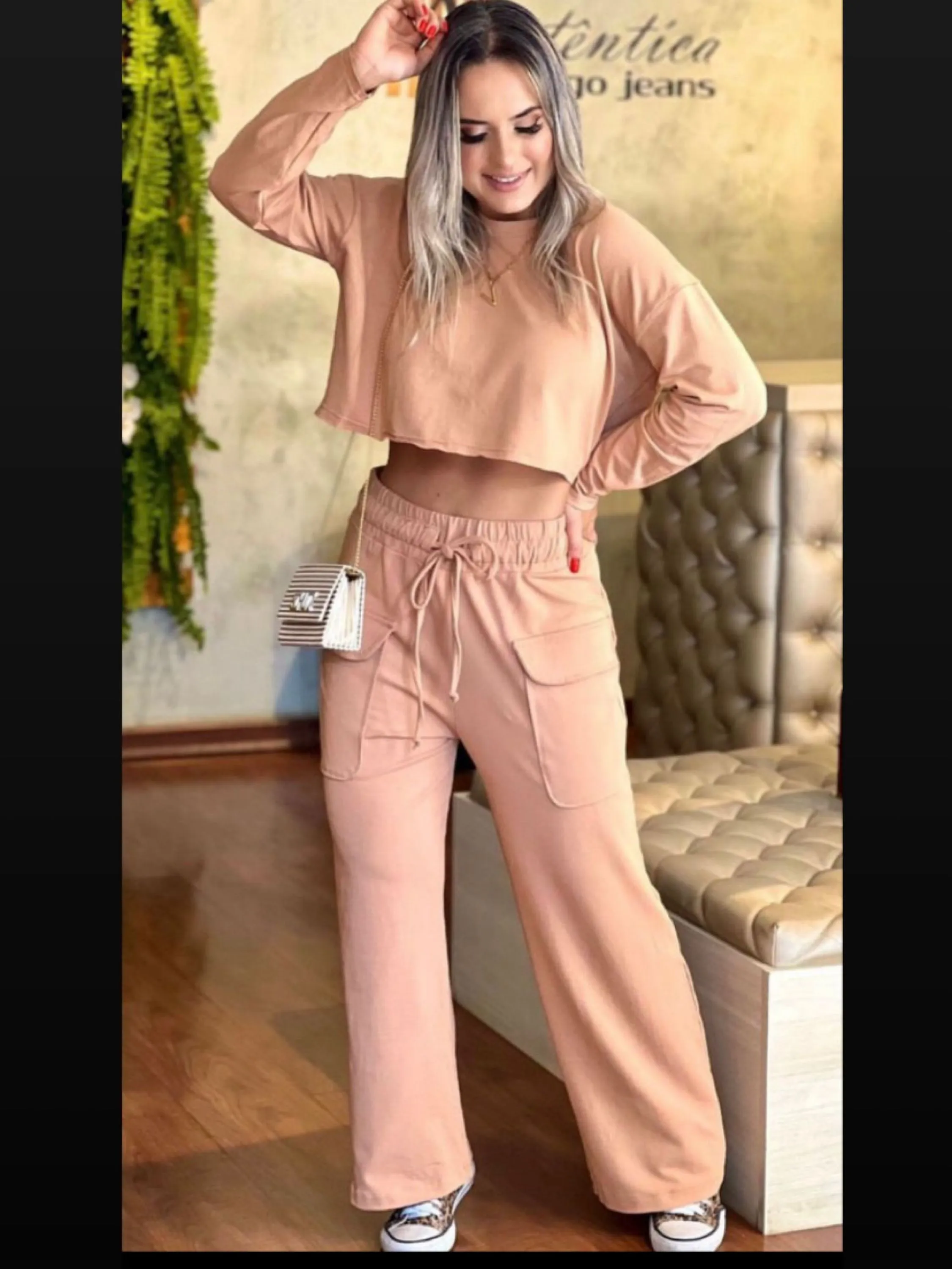 Conjunto Pantalona e Cropped manga longa veste até 4/