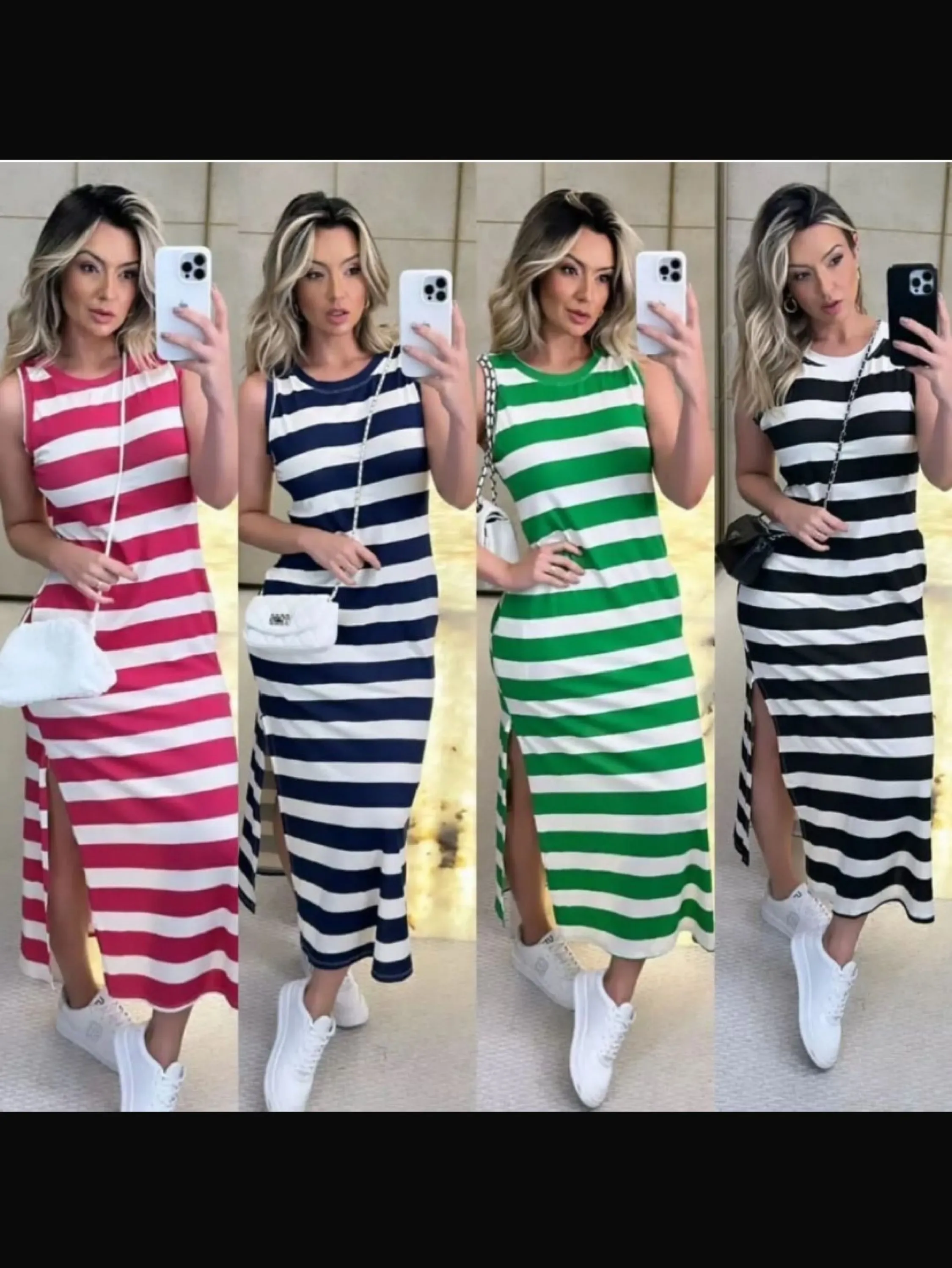 Vestido longuete regata com fenda tecido viscolycra