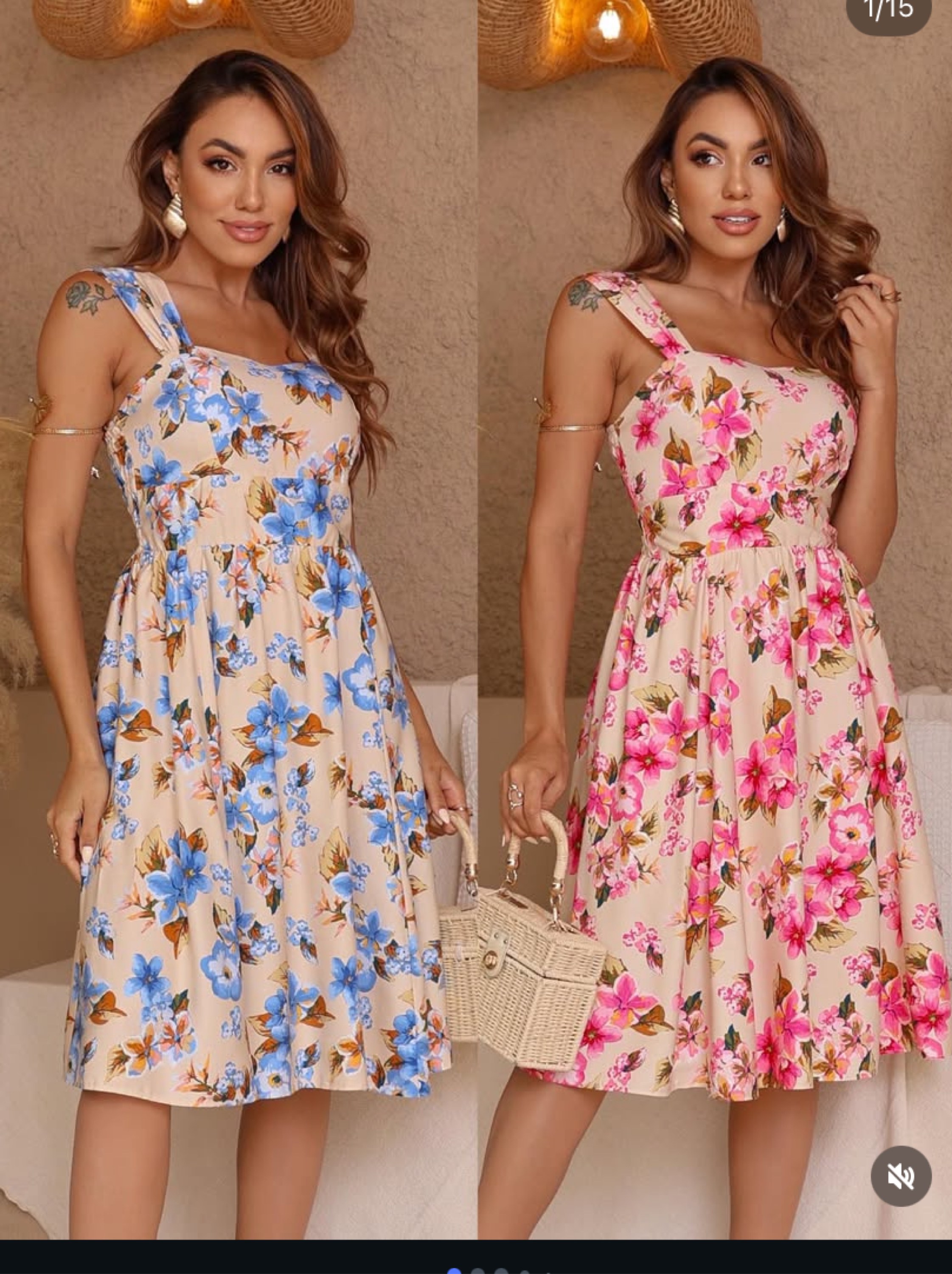 Vestido curto floral com alças largas