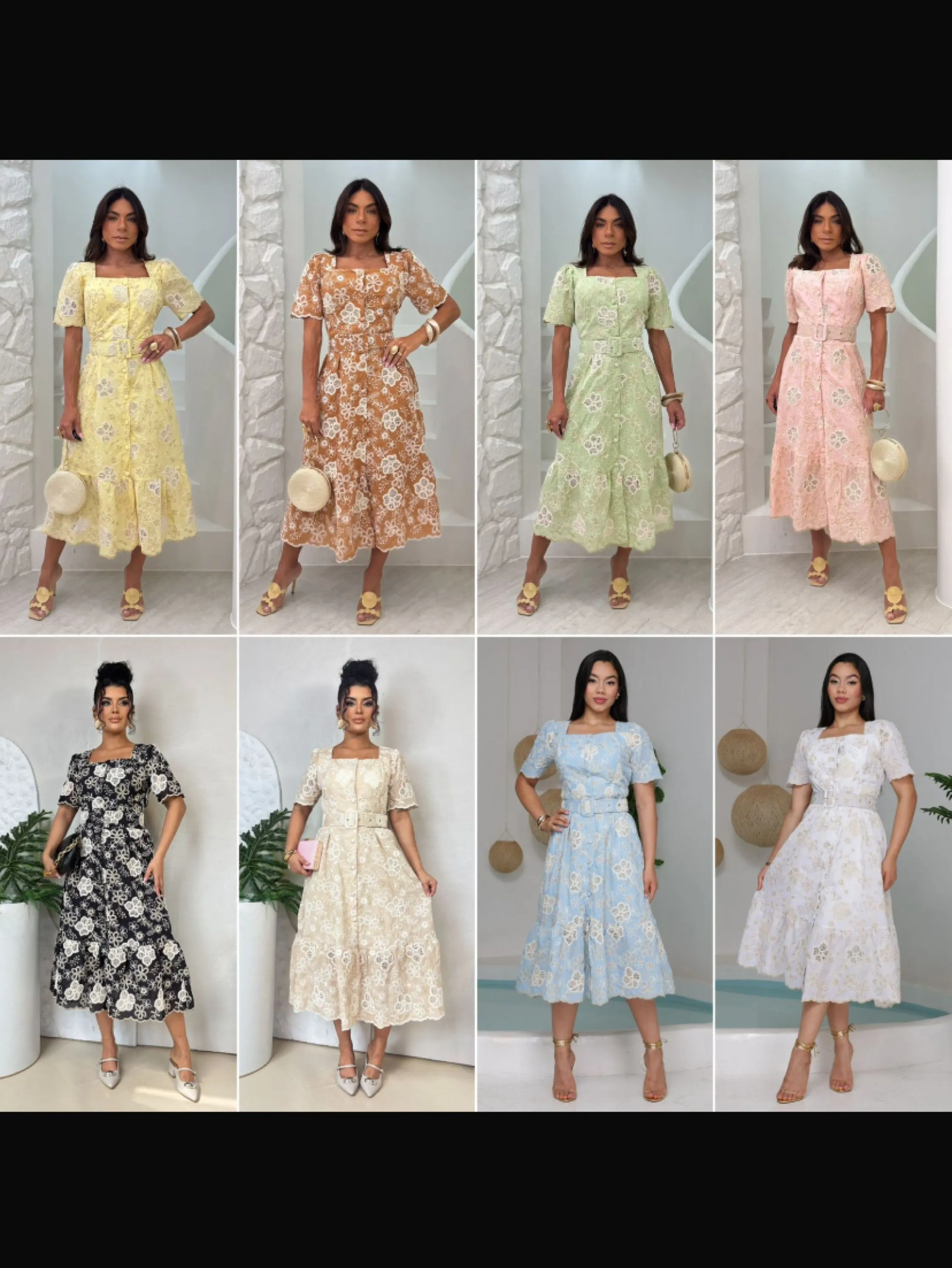 Vestido longuete em Laise bordado