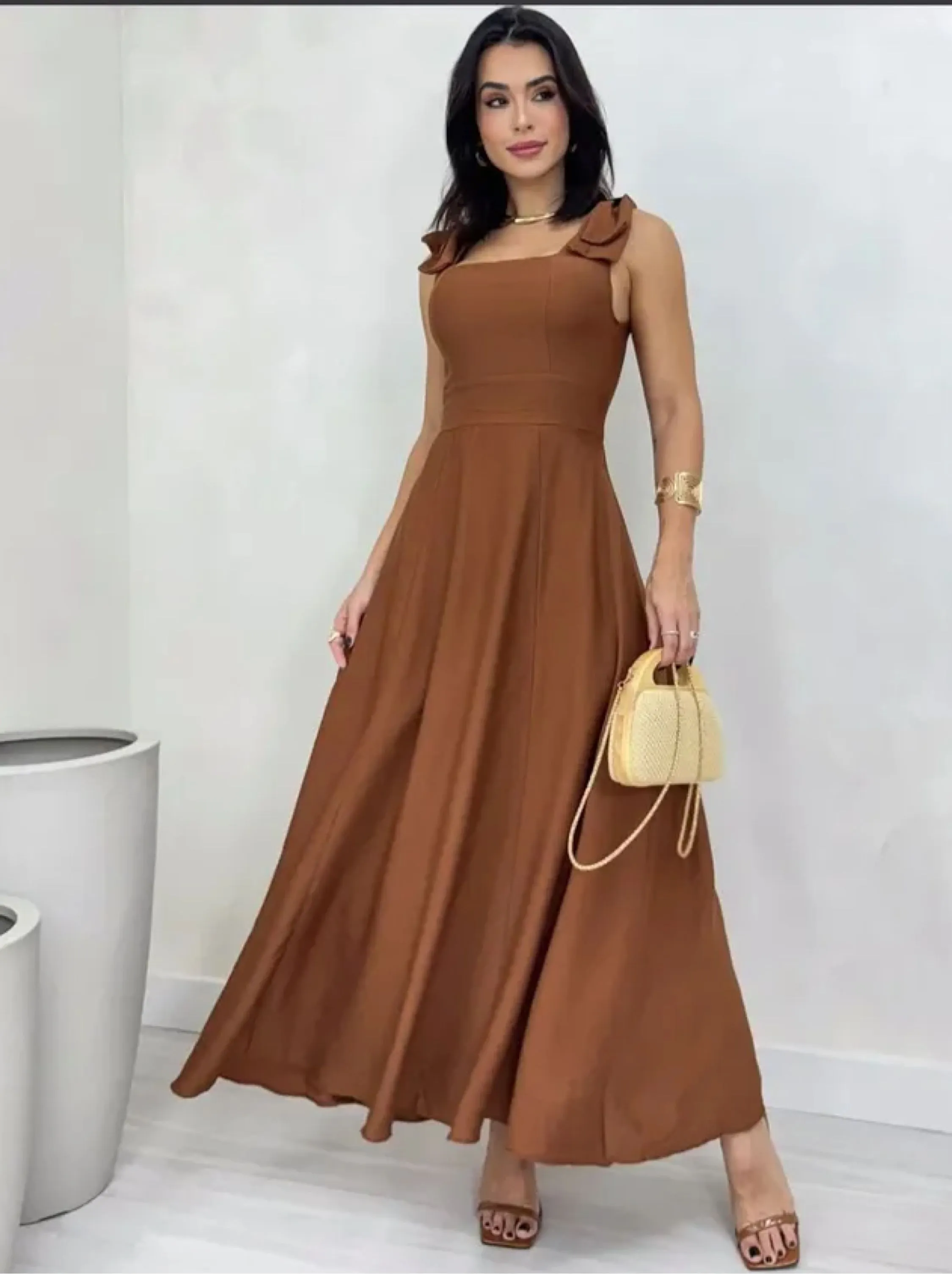 Vestido longo alça laço tecido viscomida t/unico