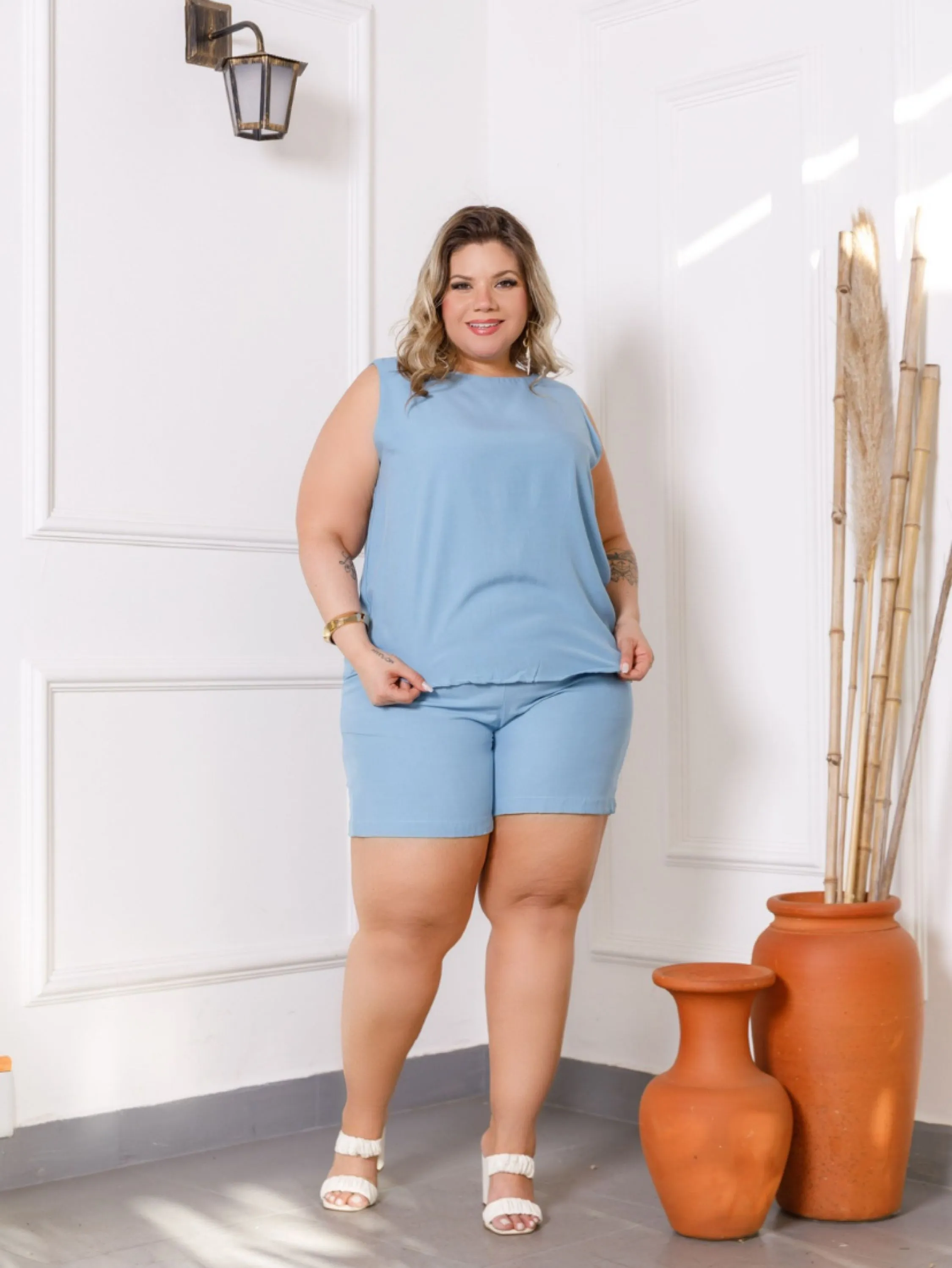 Conjujto shorts e regata plus size