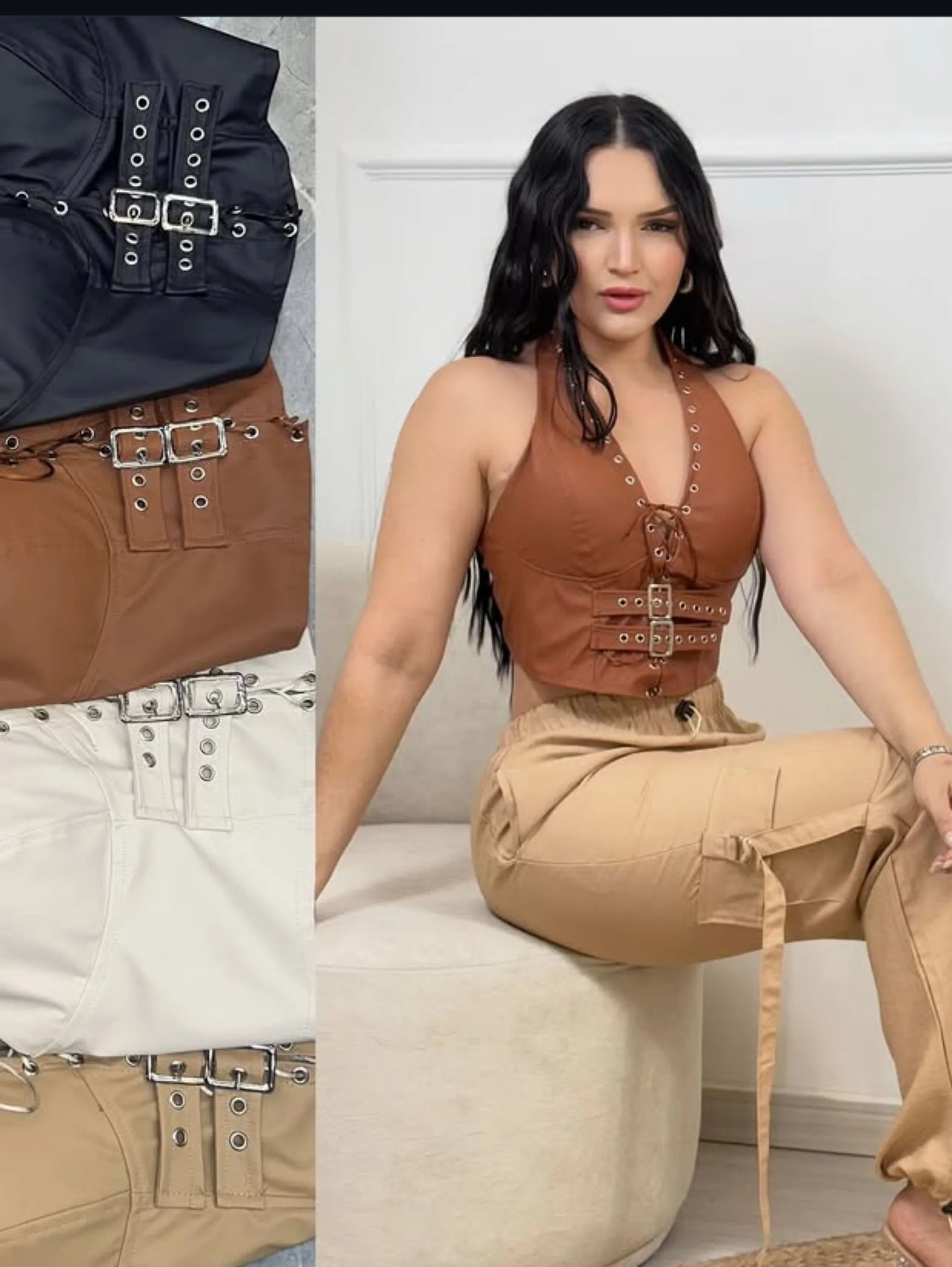 Top em couro fake veste até 40