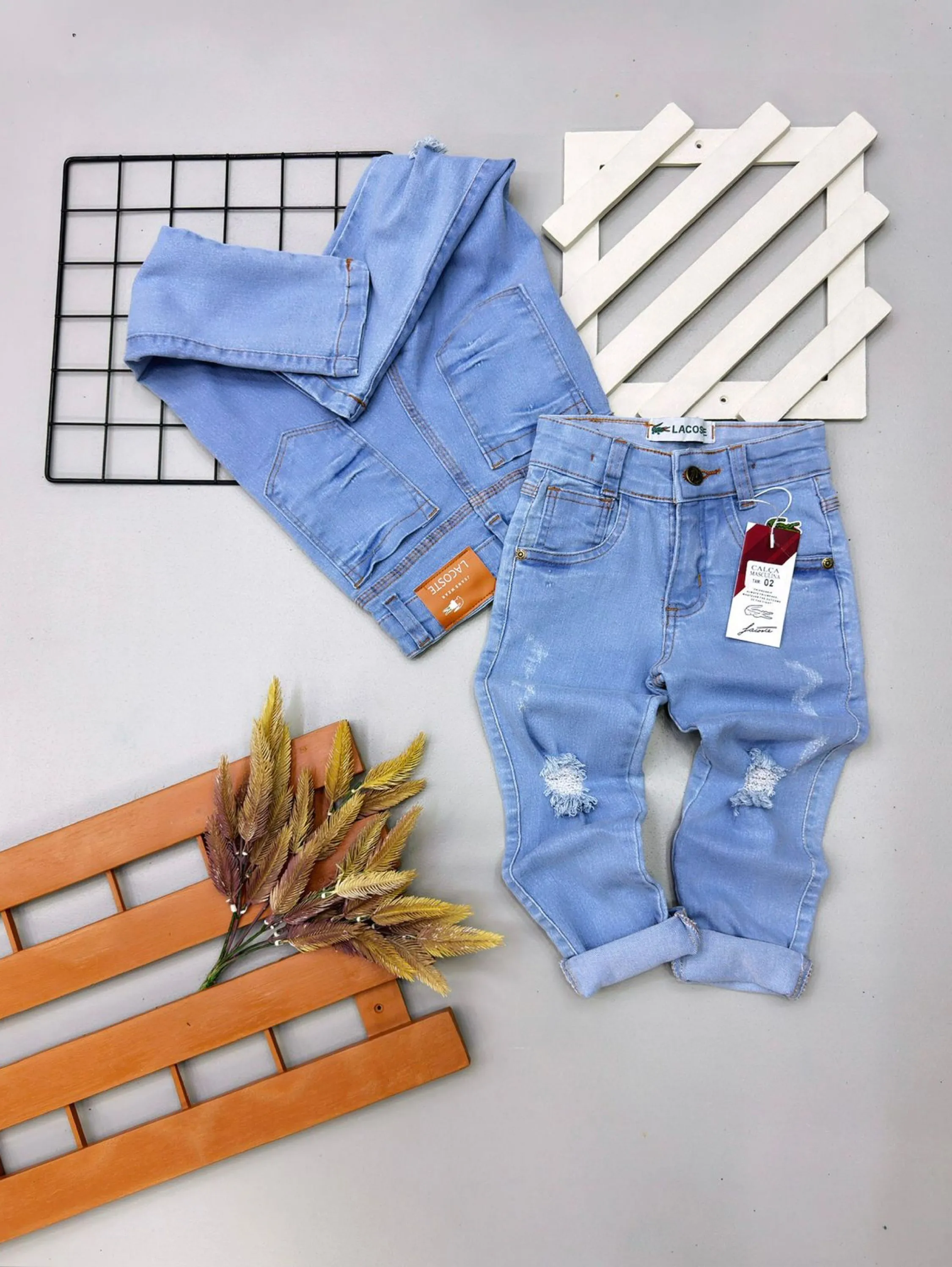Calça jeans Lacoste infantil/juvenil linha prêmium