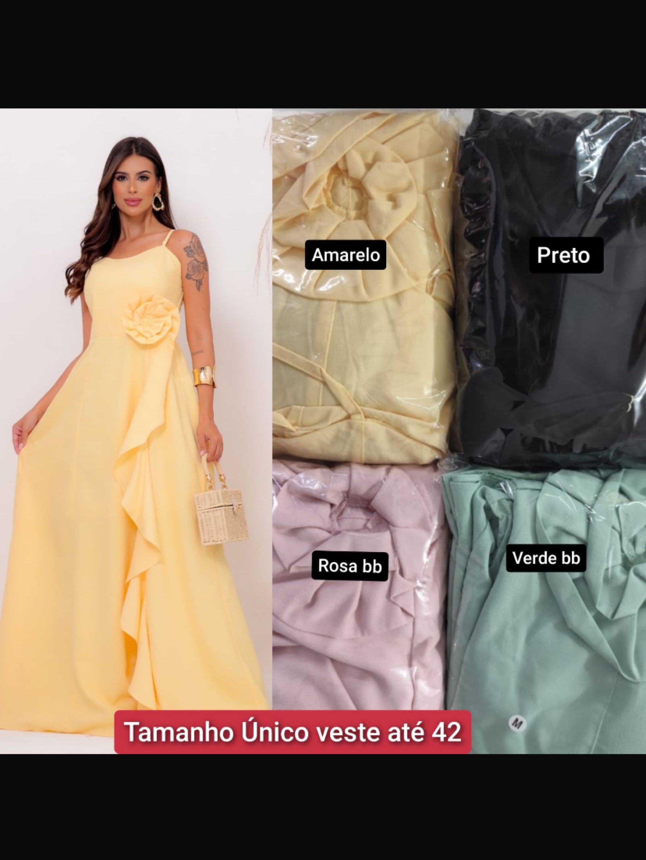 Vestido longo com detalhe em flor