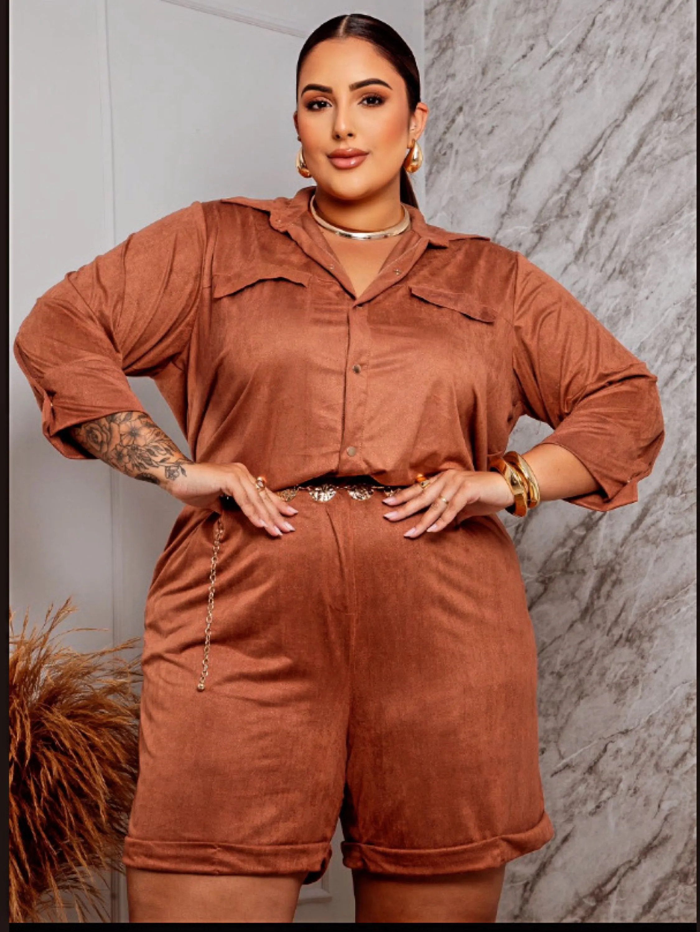 Conjunto shorts e camisa manga 3/4 PLUS SIZE