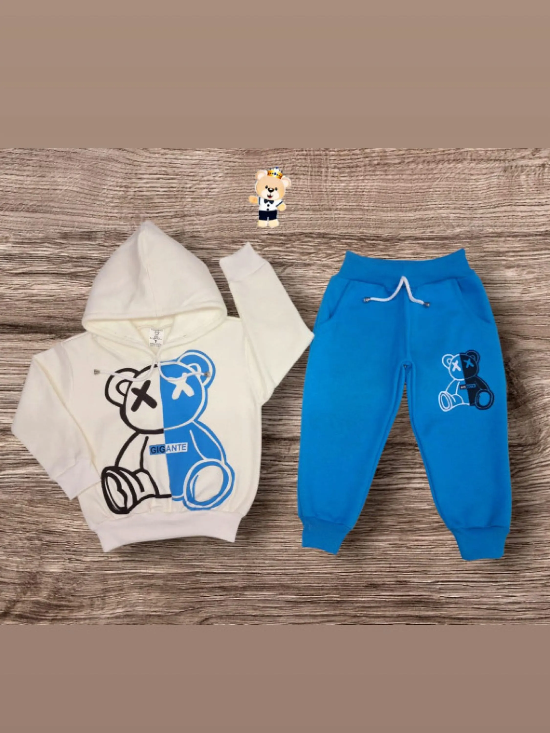 Conjunto de moletom urso forrado infantil