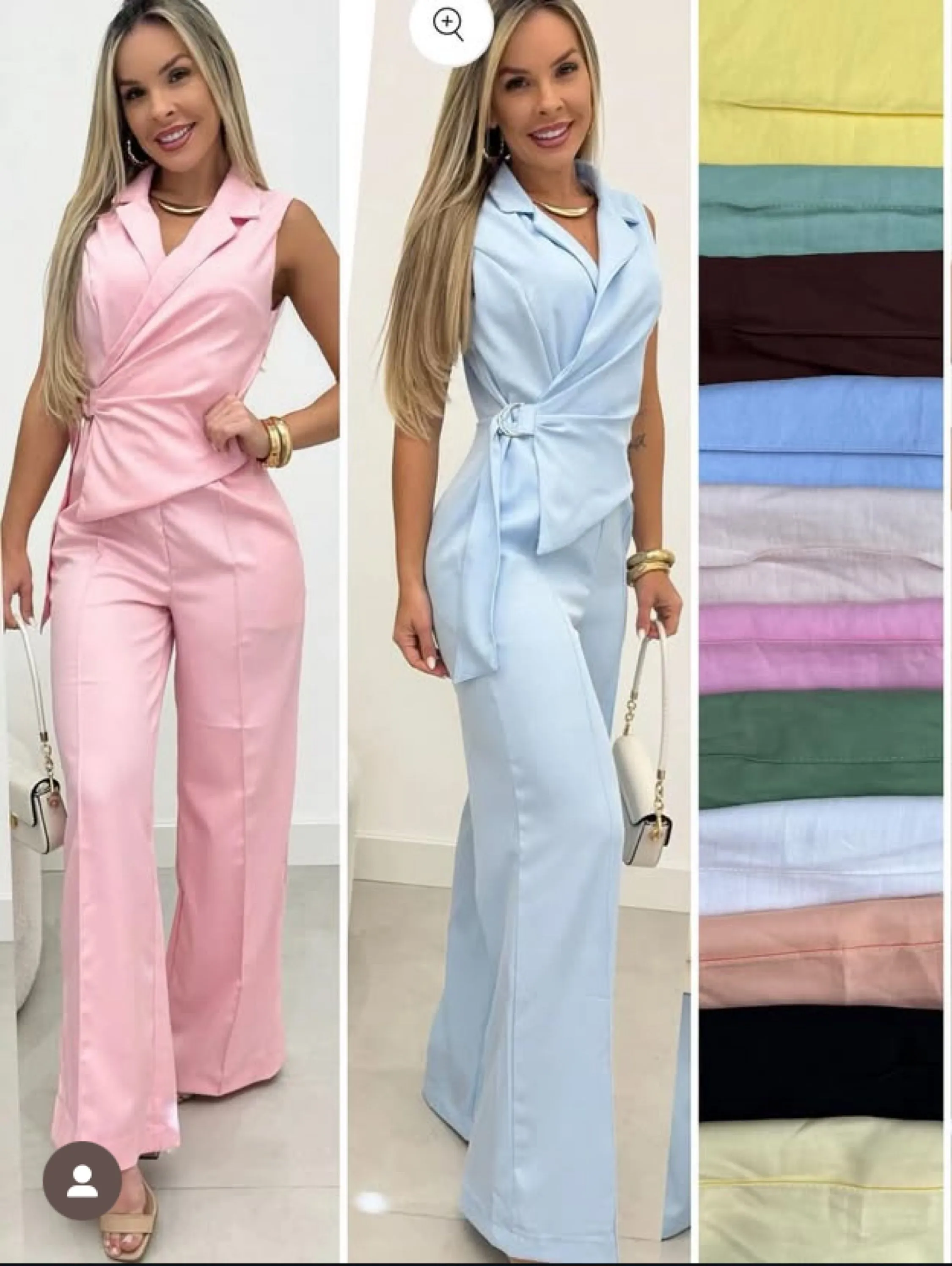 Macacão Pantalona com zíper na lateral e colete