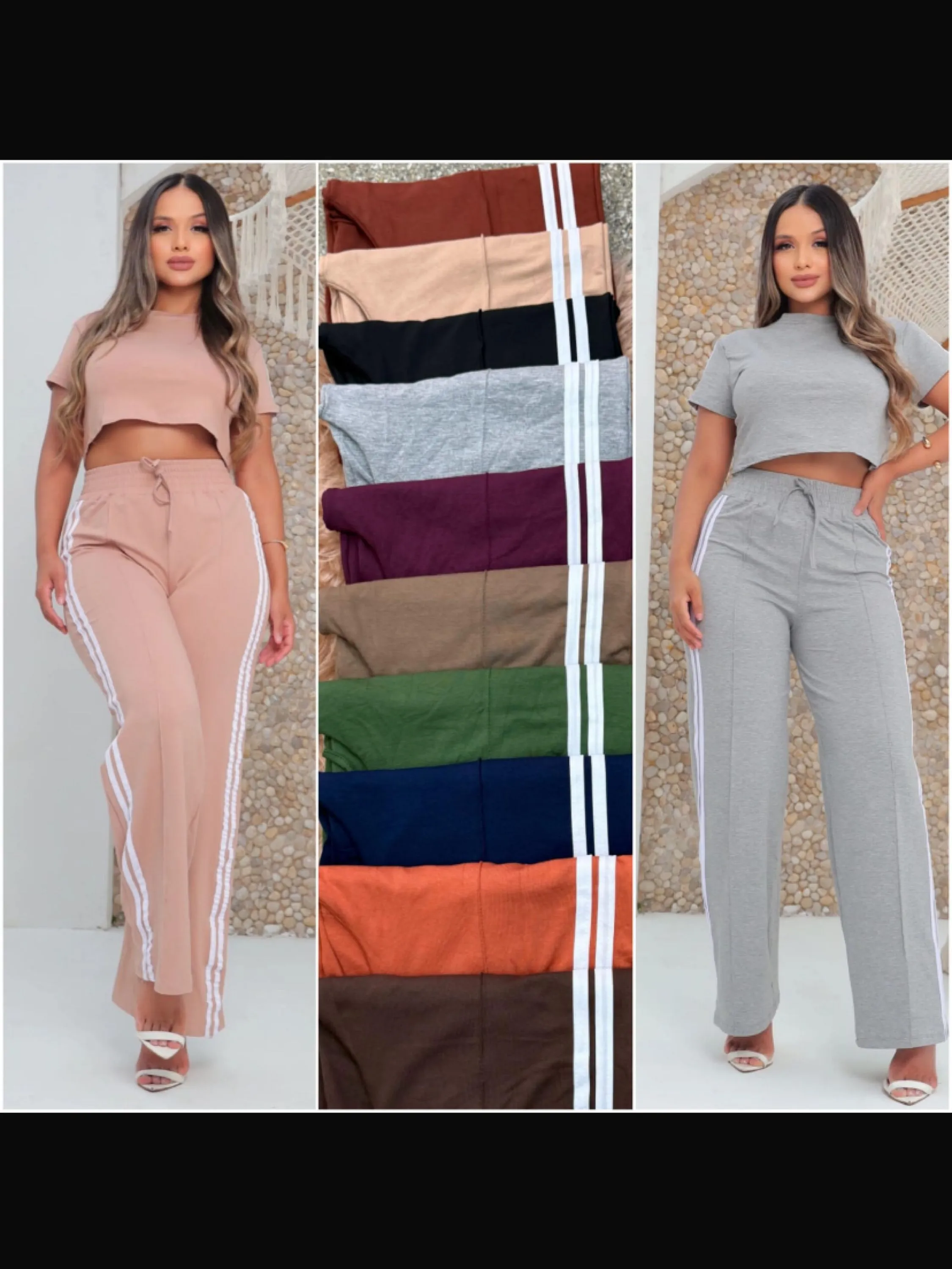 Conjunto com listras  Pantalona e crooped