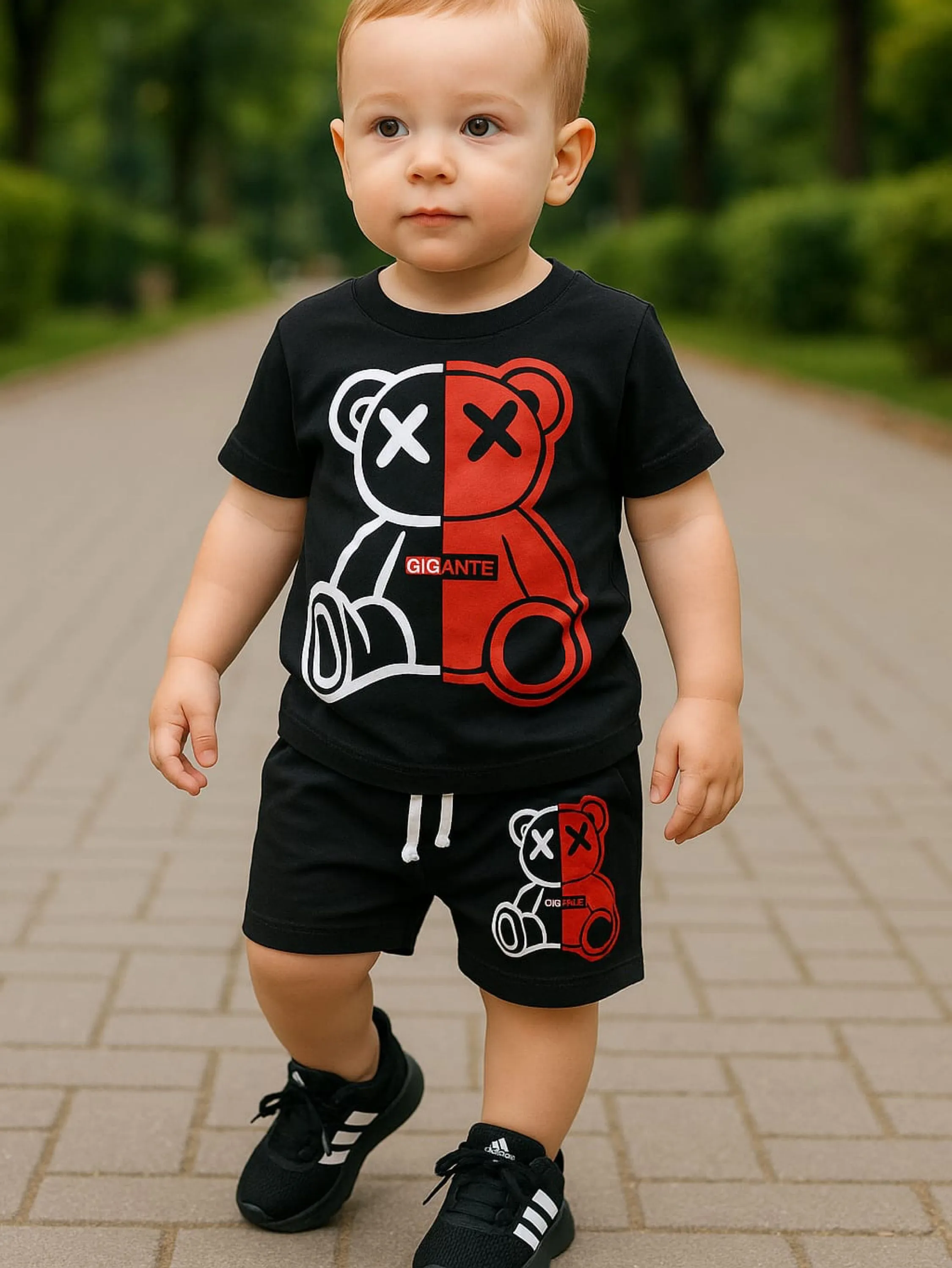 Conjunto Infantil urso bermuda e camiseta