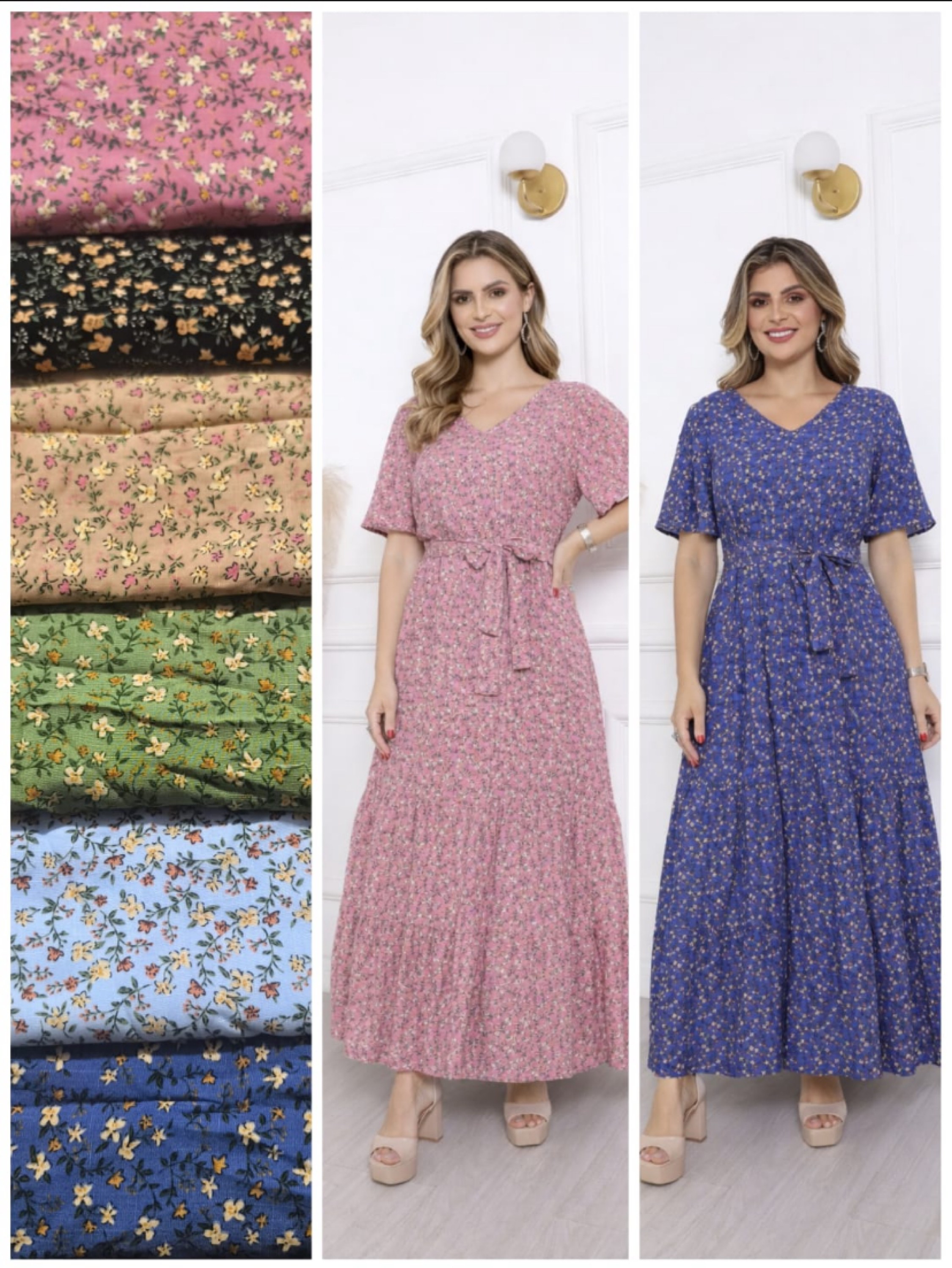 Vestido longuete de mangas slim  gola V