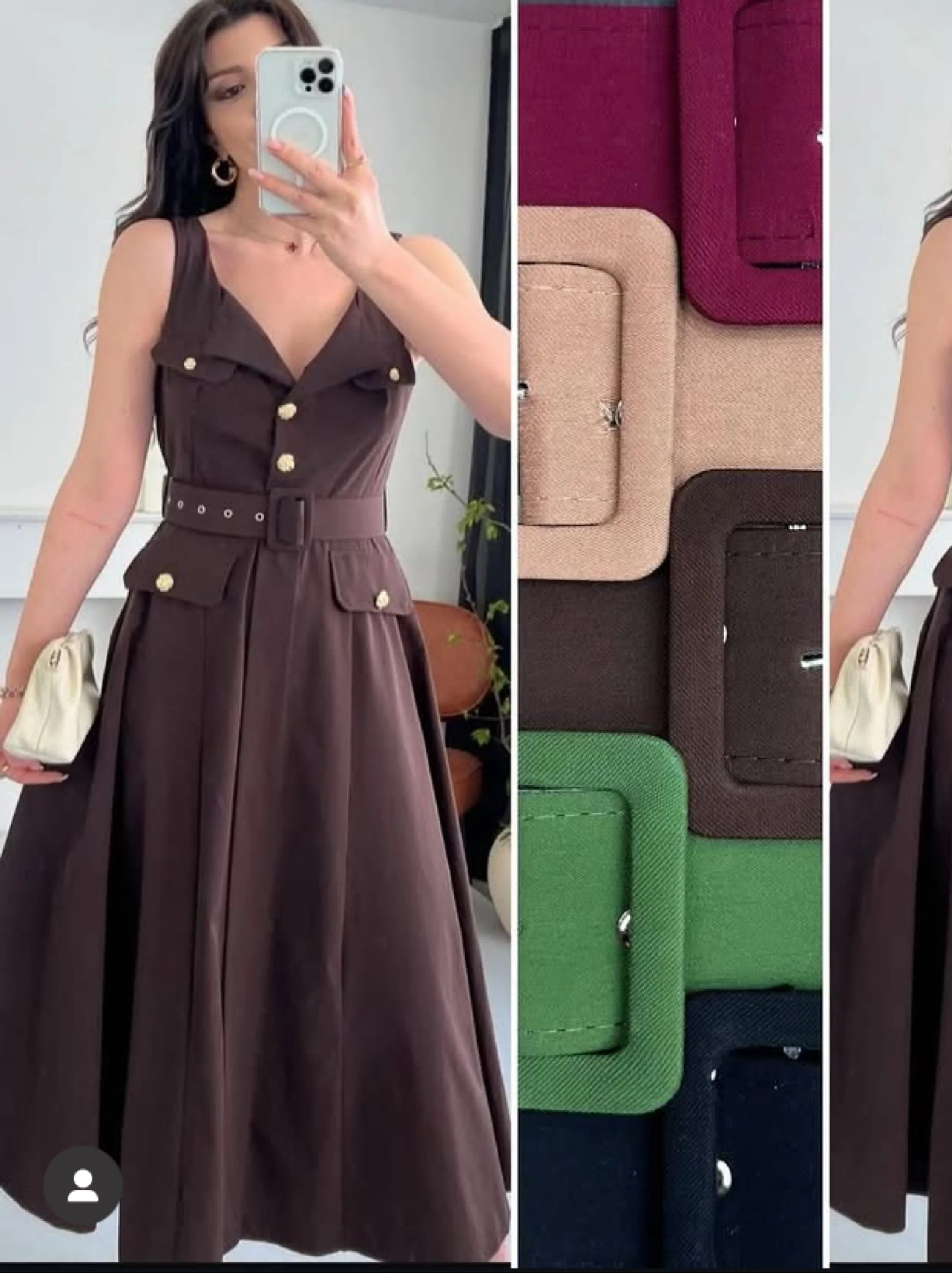 Vestido mídi com cinto tecido sensorial t/unico