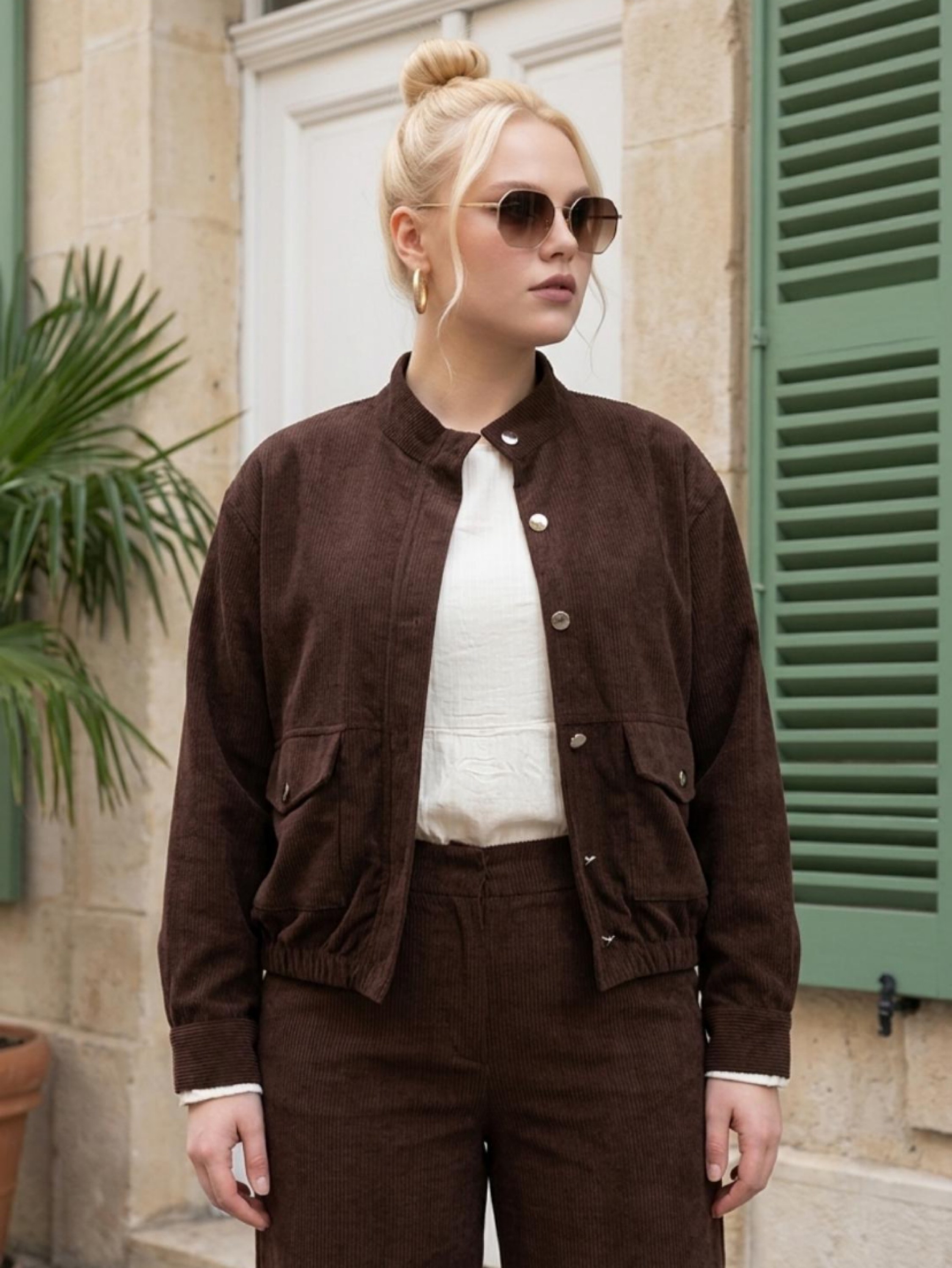 Casaco veludo cotelê Plus size