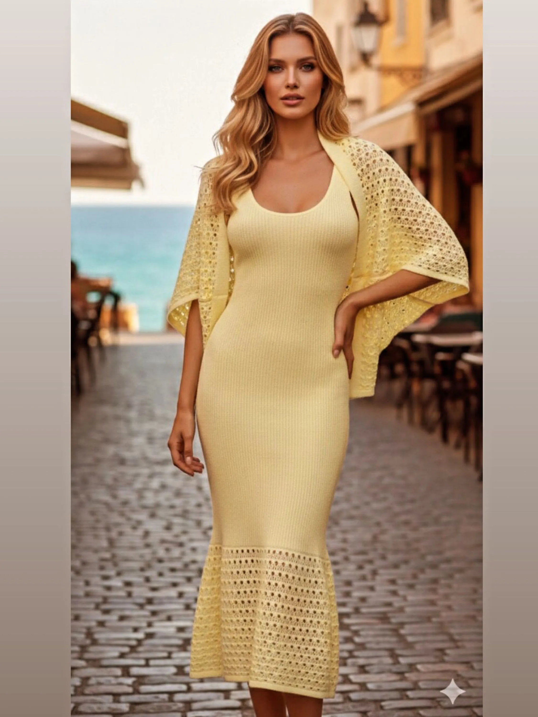Vestido longuete regata + chale tecido em fio modal