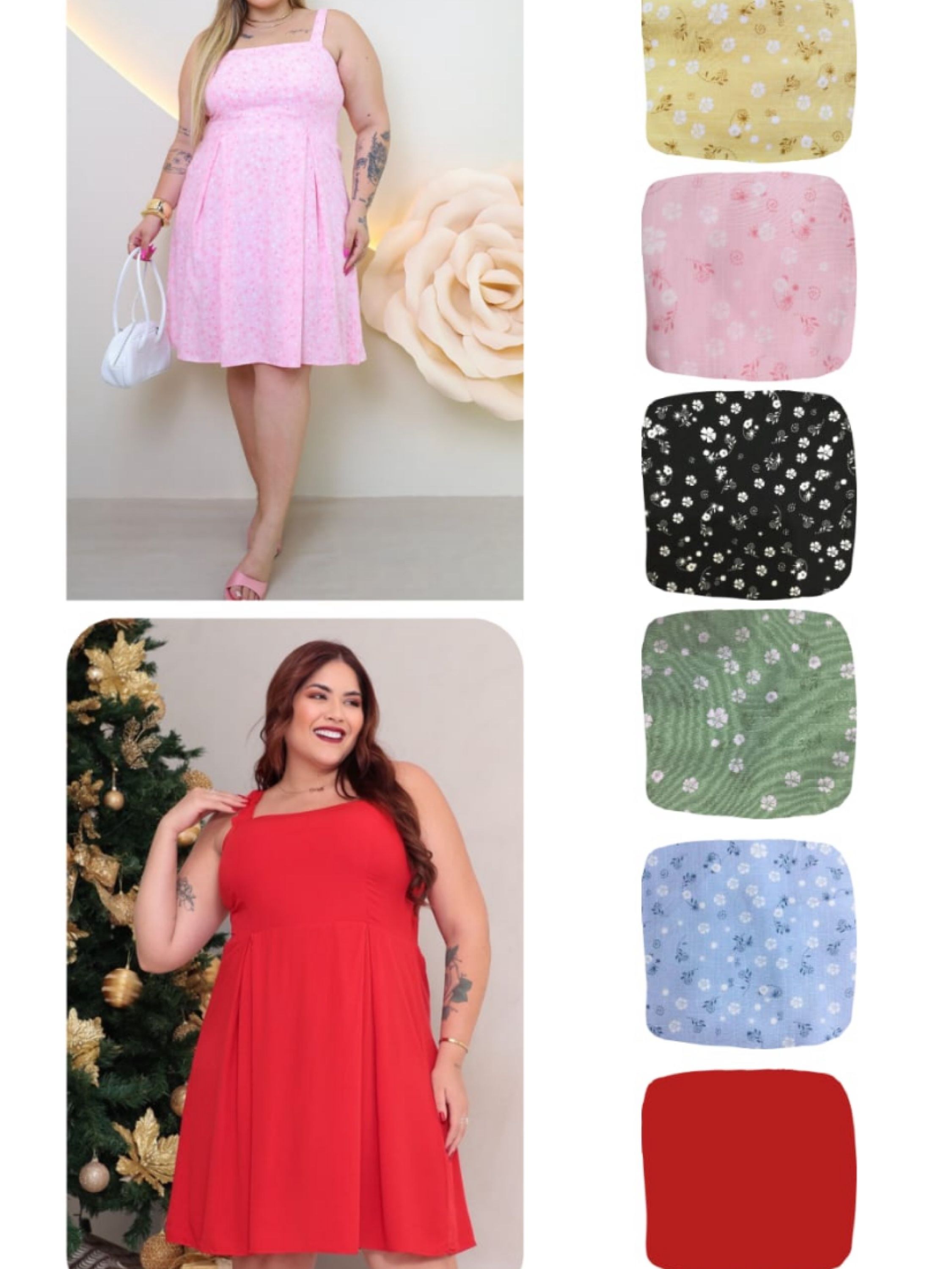 Vestido Laís forrado estampado com alças largas