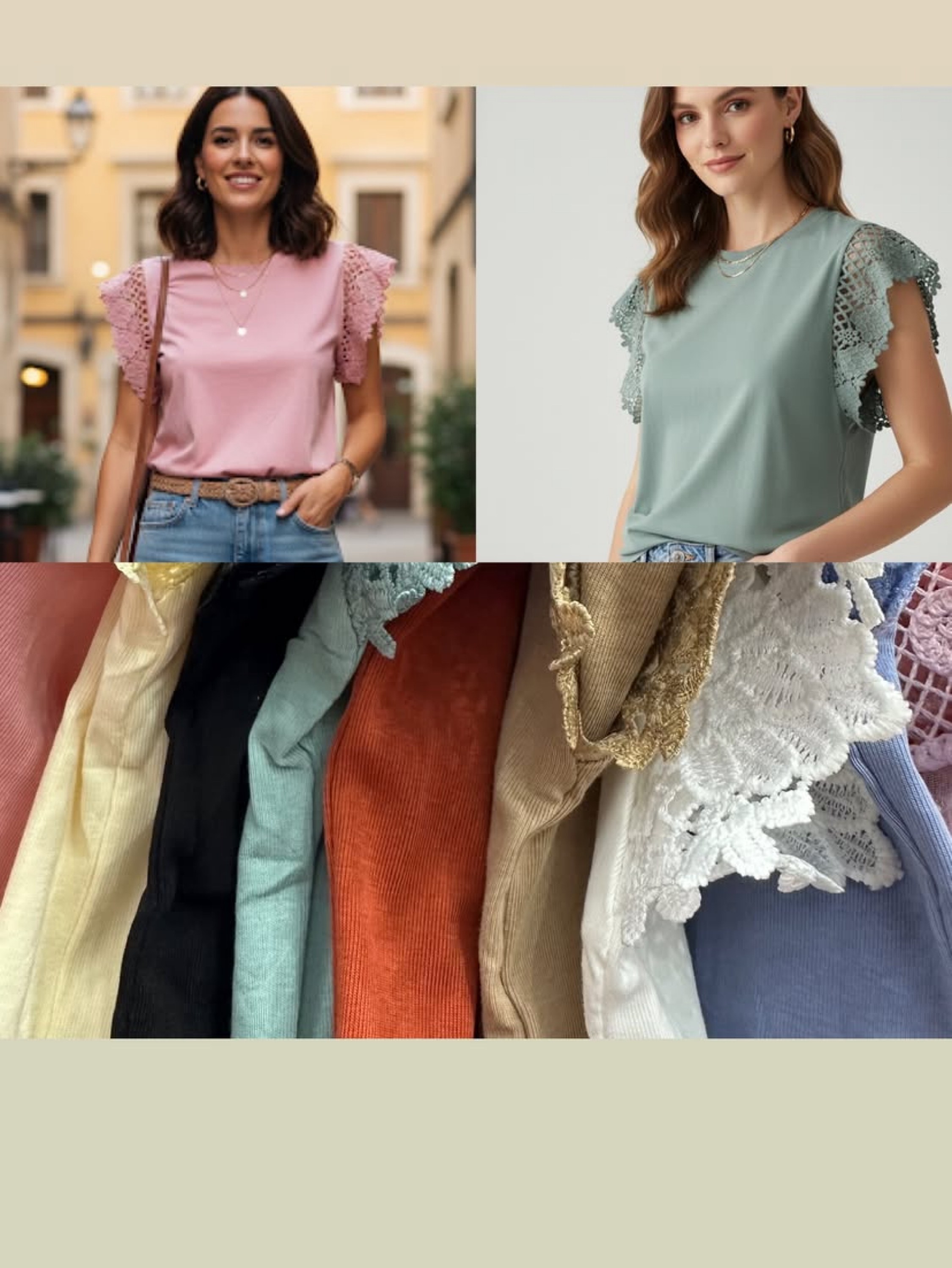 Blusa básica manga rendada