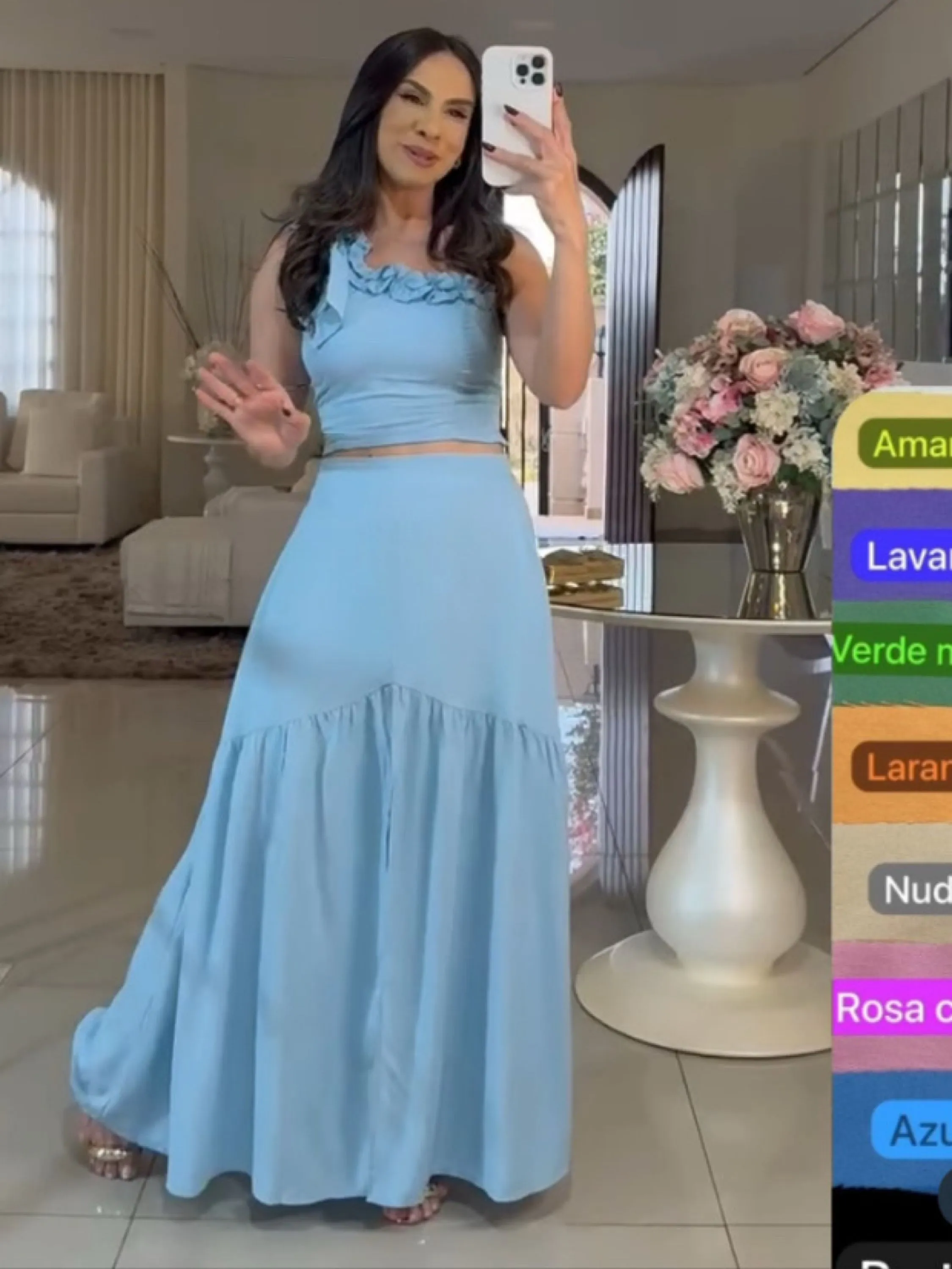Conjunto saia longa com fenda frontal e crooped