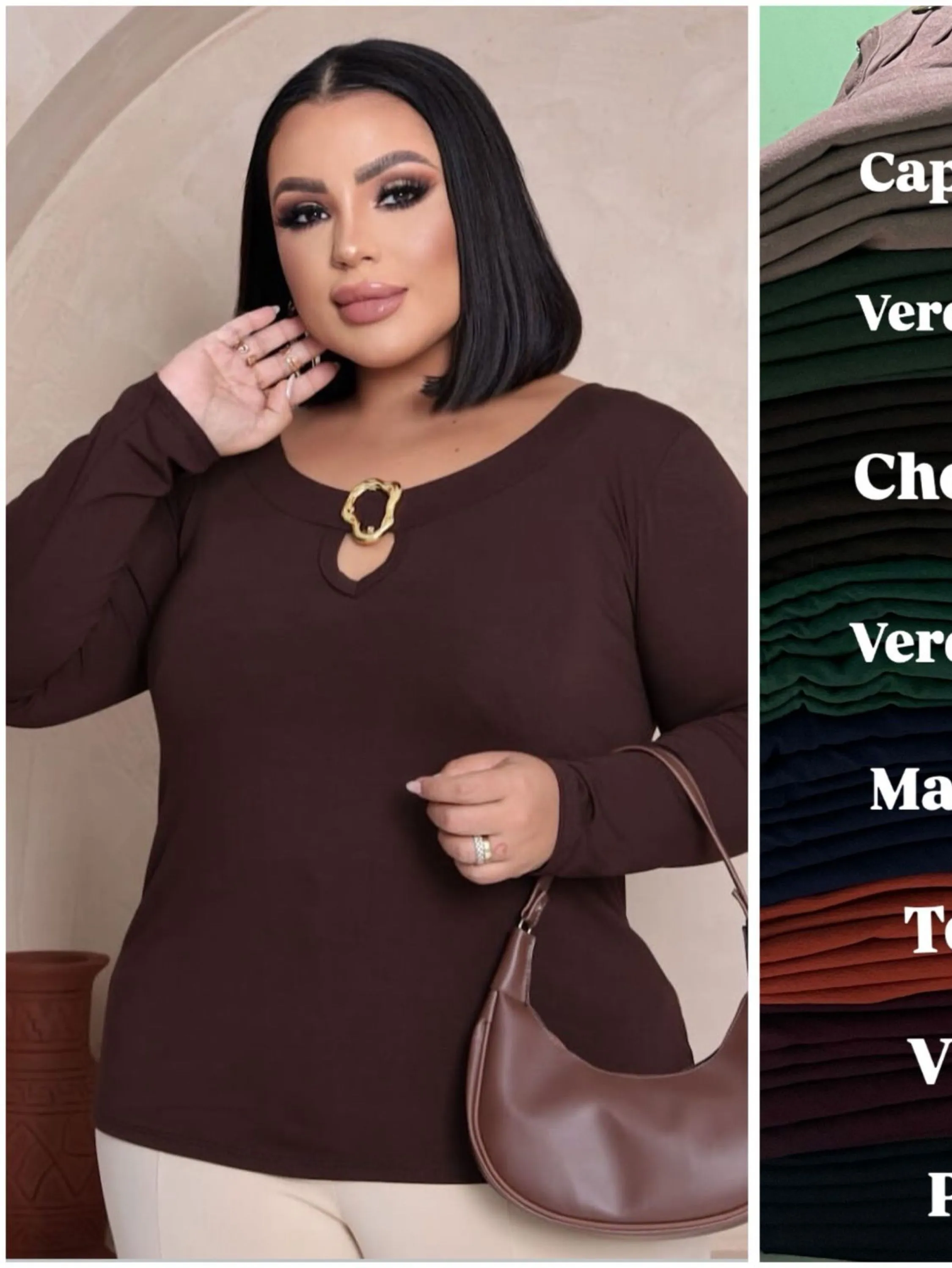 Blusa manga longa Plus size tecido viscolycra