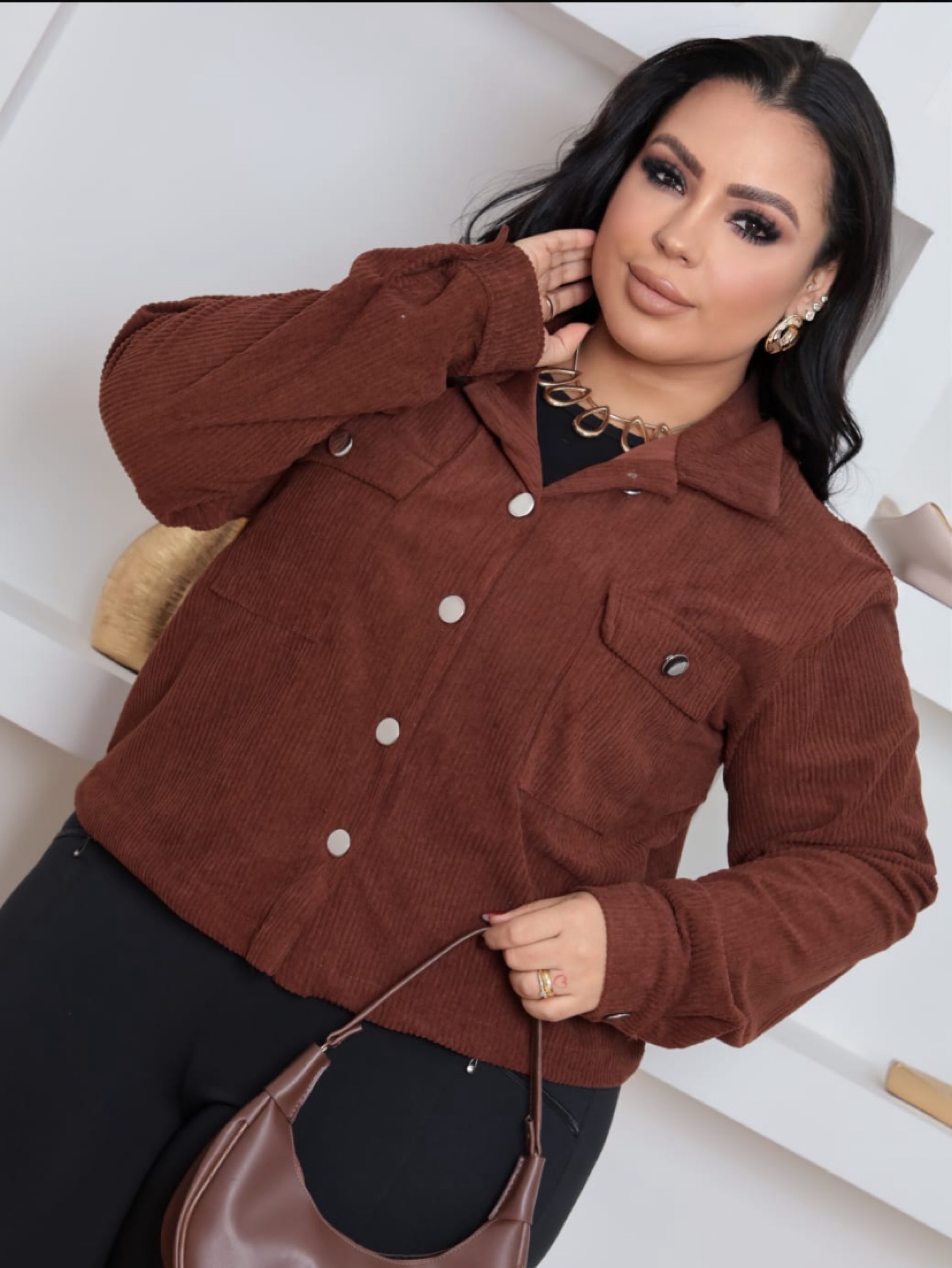 Jaqueta veludo cotelê no plus size