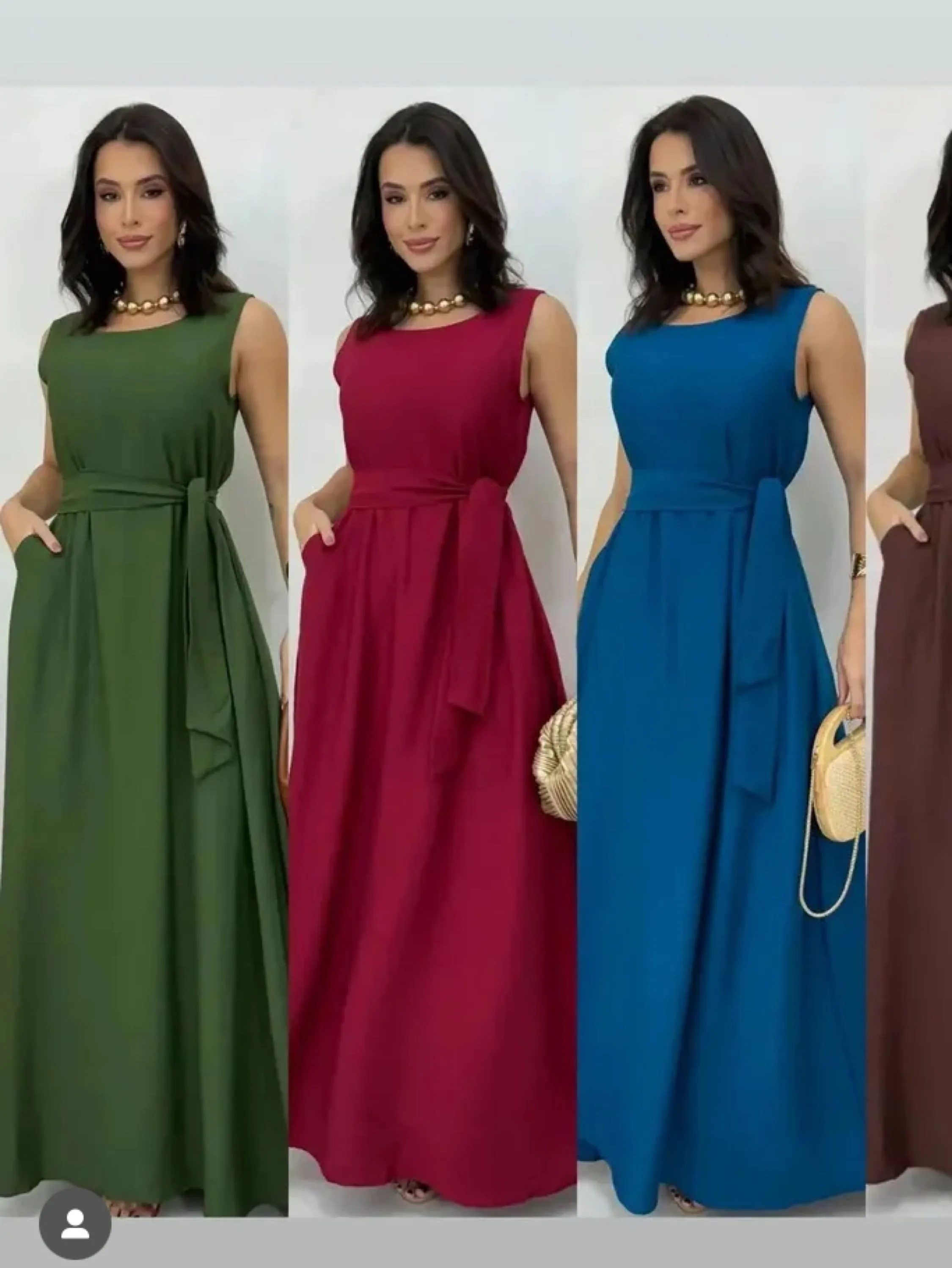 Vestido longo com cinto em tecido e Borjo veste até 40