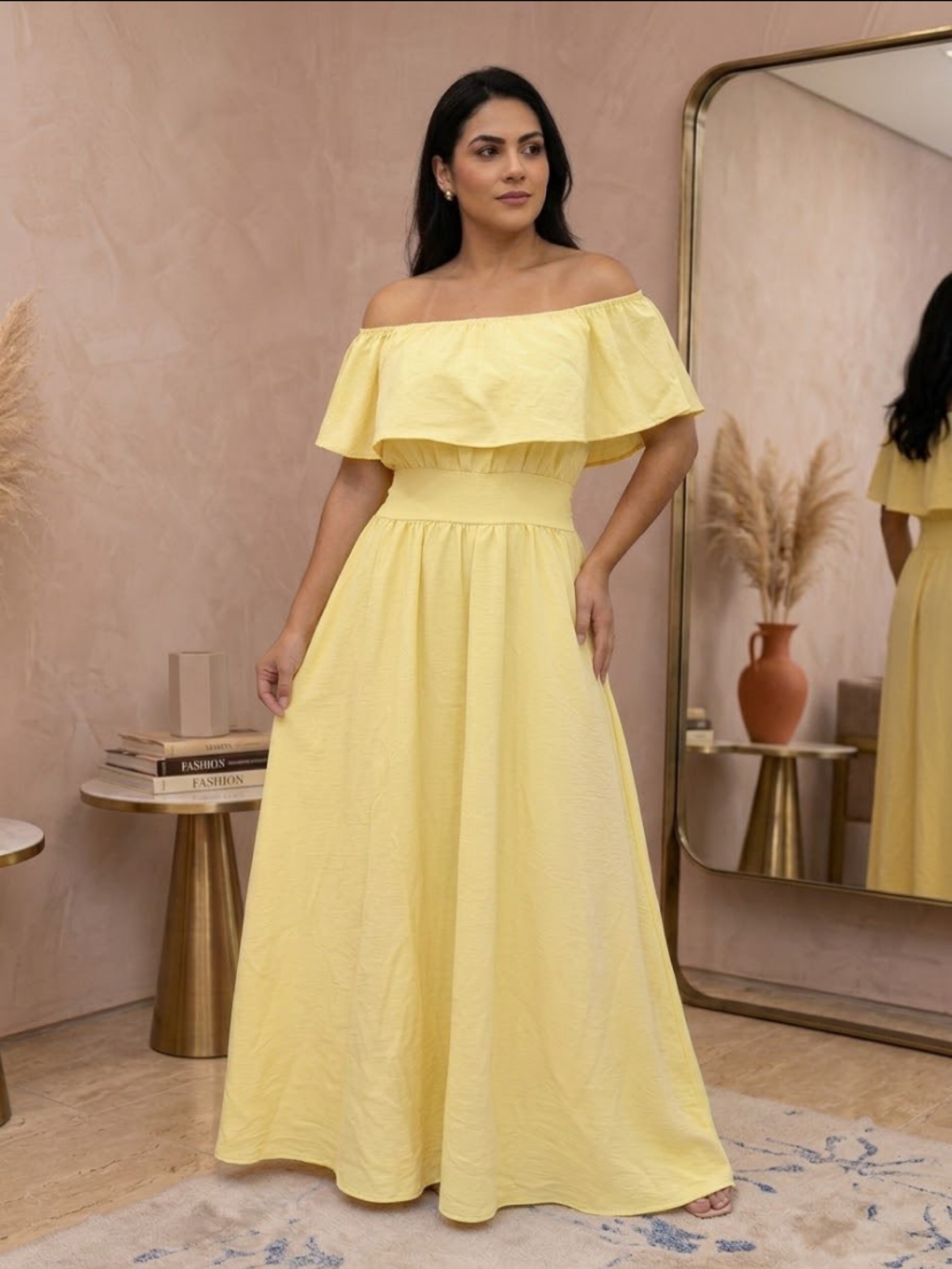 Vestido longo ombro á ombro
