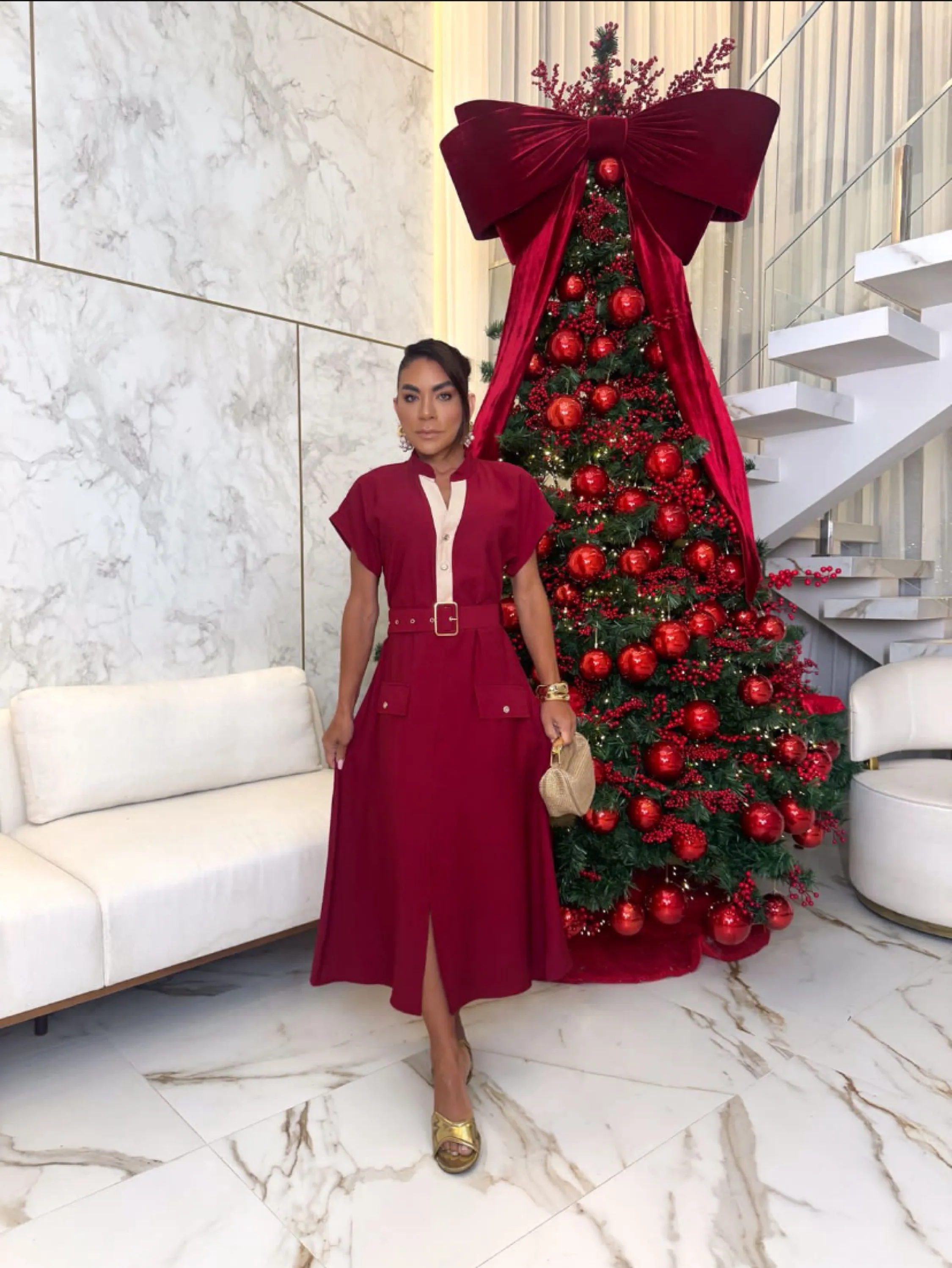 Vestido longuete forrado com botões no busto