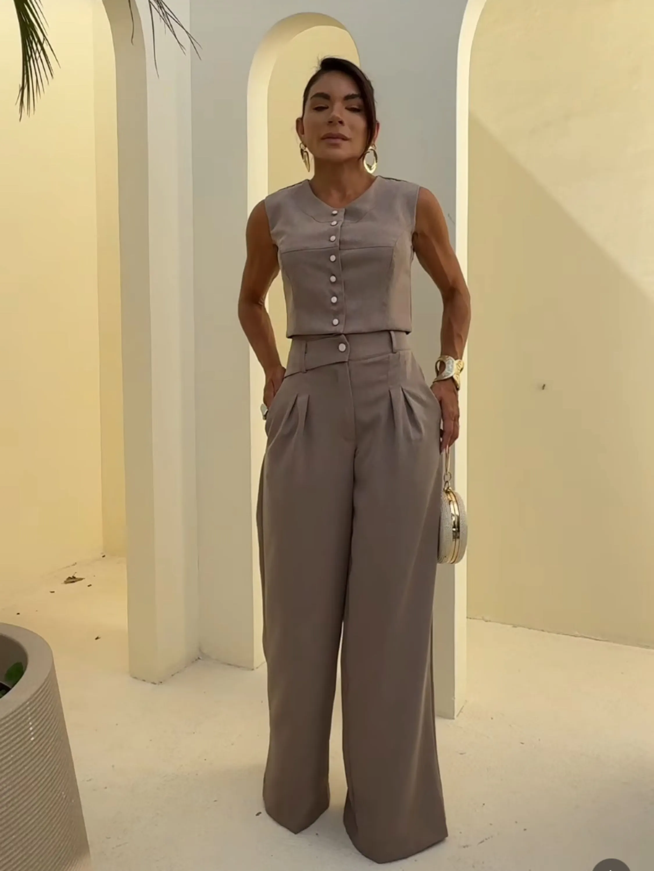 Conjunto Pantalona e crooped colete