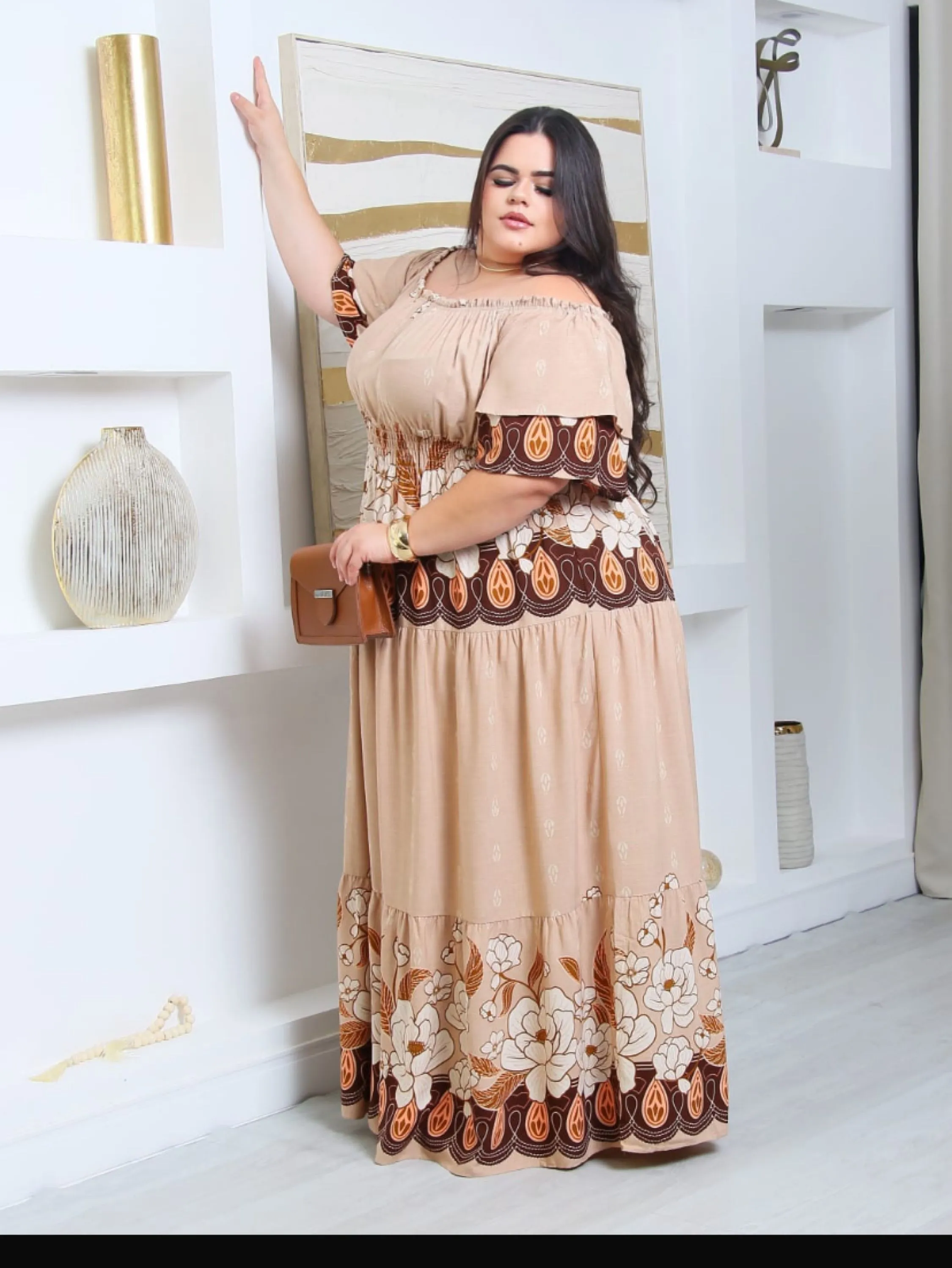 Vestido ciganinha estampado Plus size tecido viscolinho