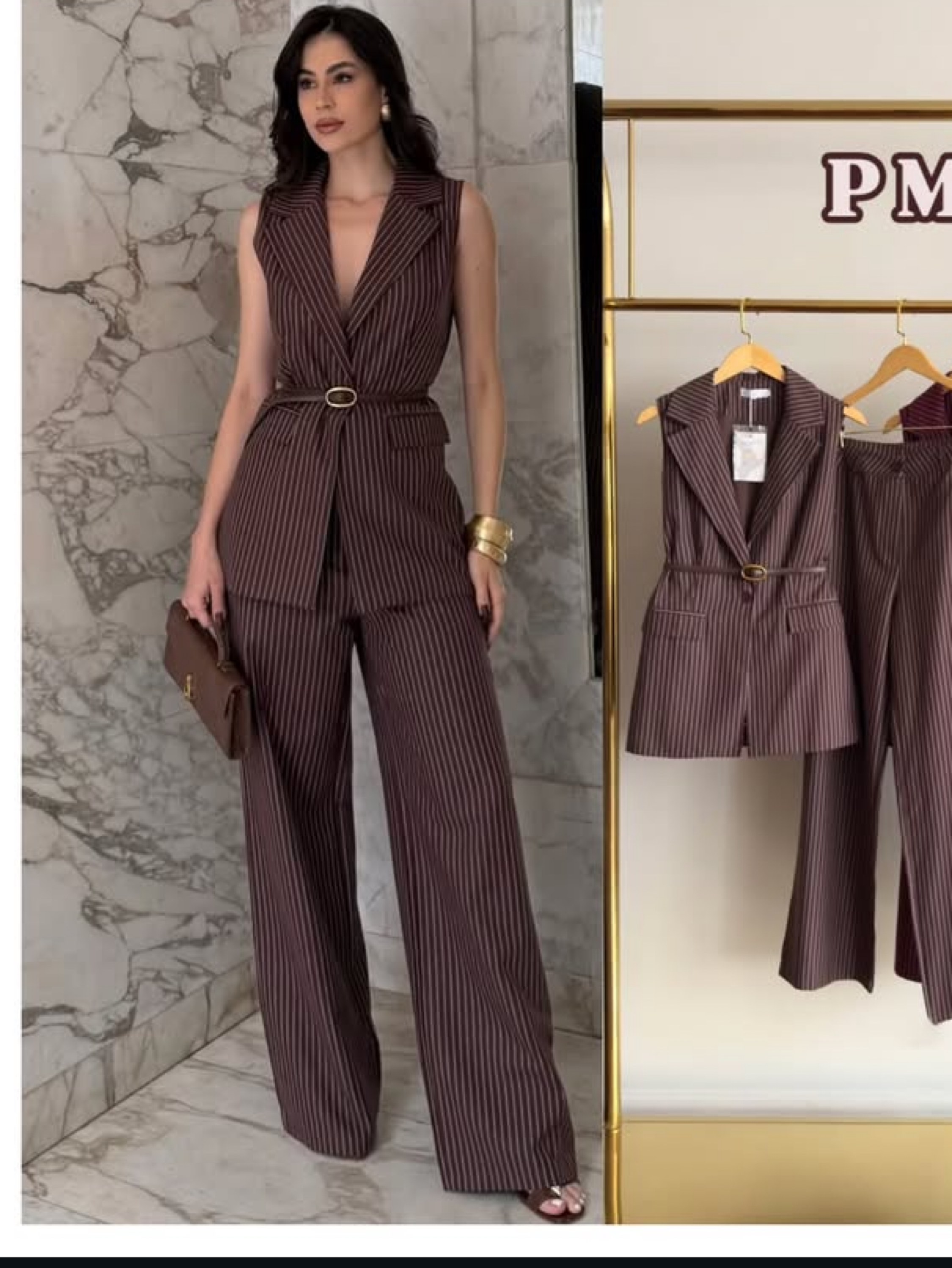 Conjunto Pantalona e colete max risca de Giz