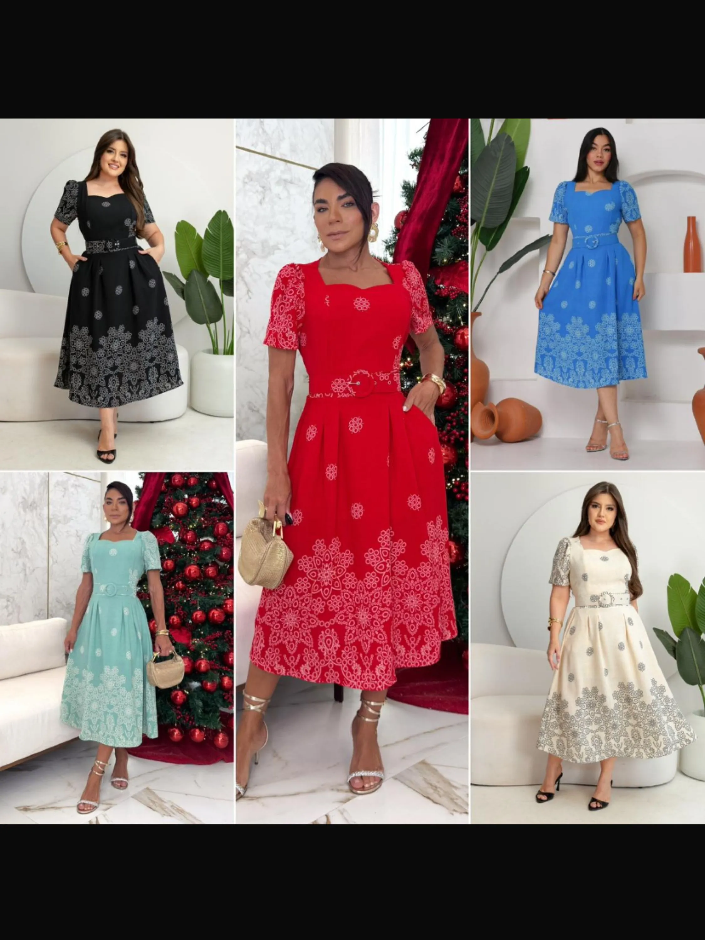 Vestido mídi de manga acompanha cinto forrado