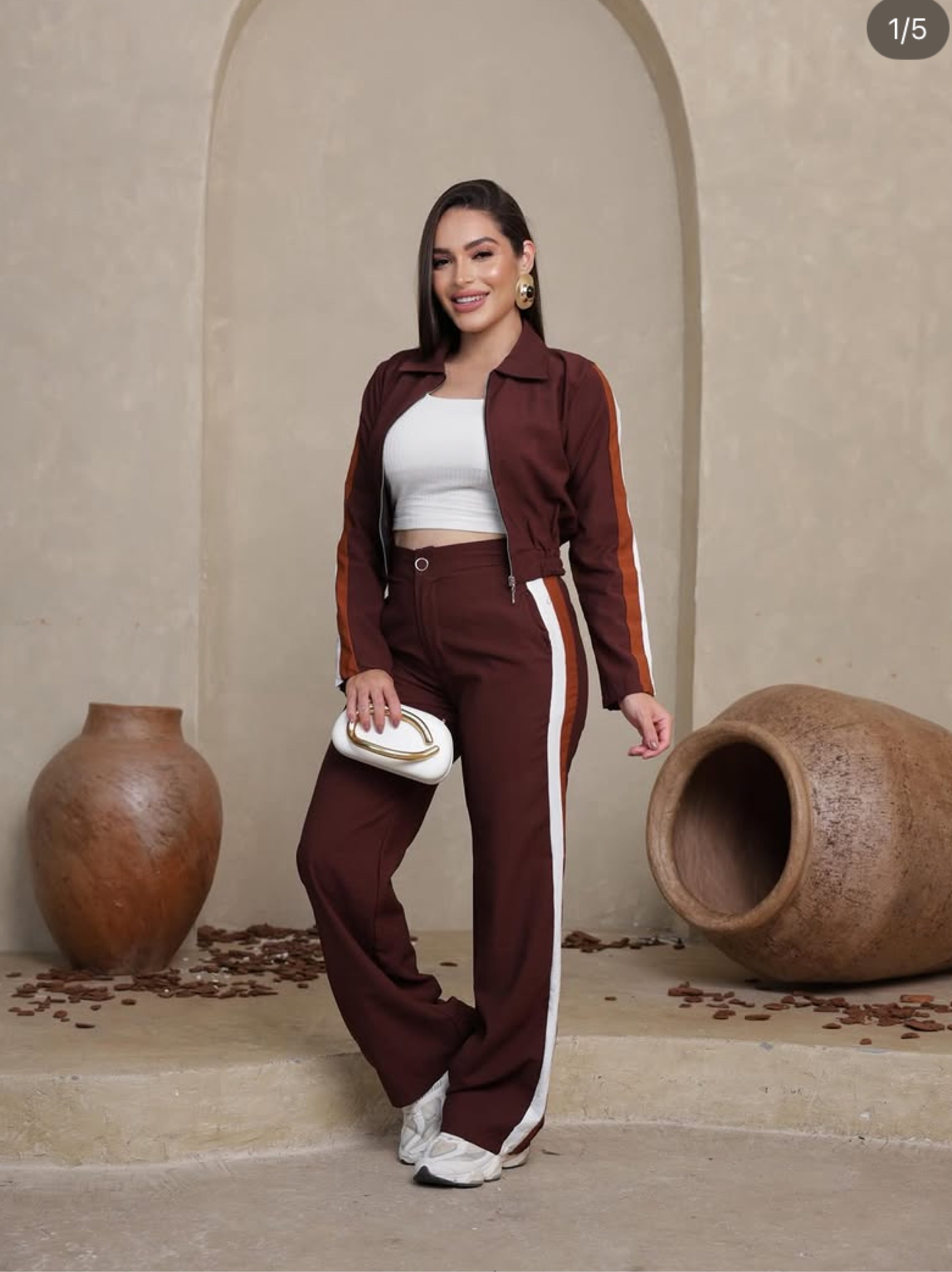 Conjunto calça e jaqueta crooped