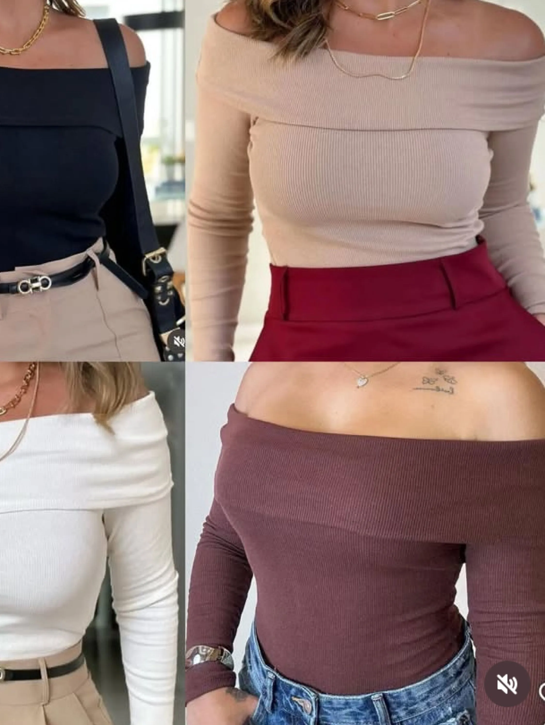 Blusa Ombro a Ombro manga longa tecido Ribana
