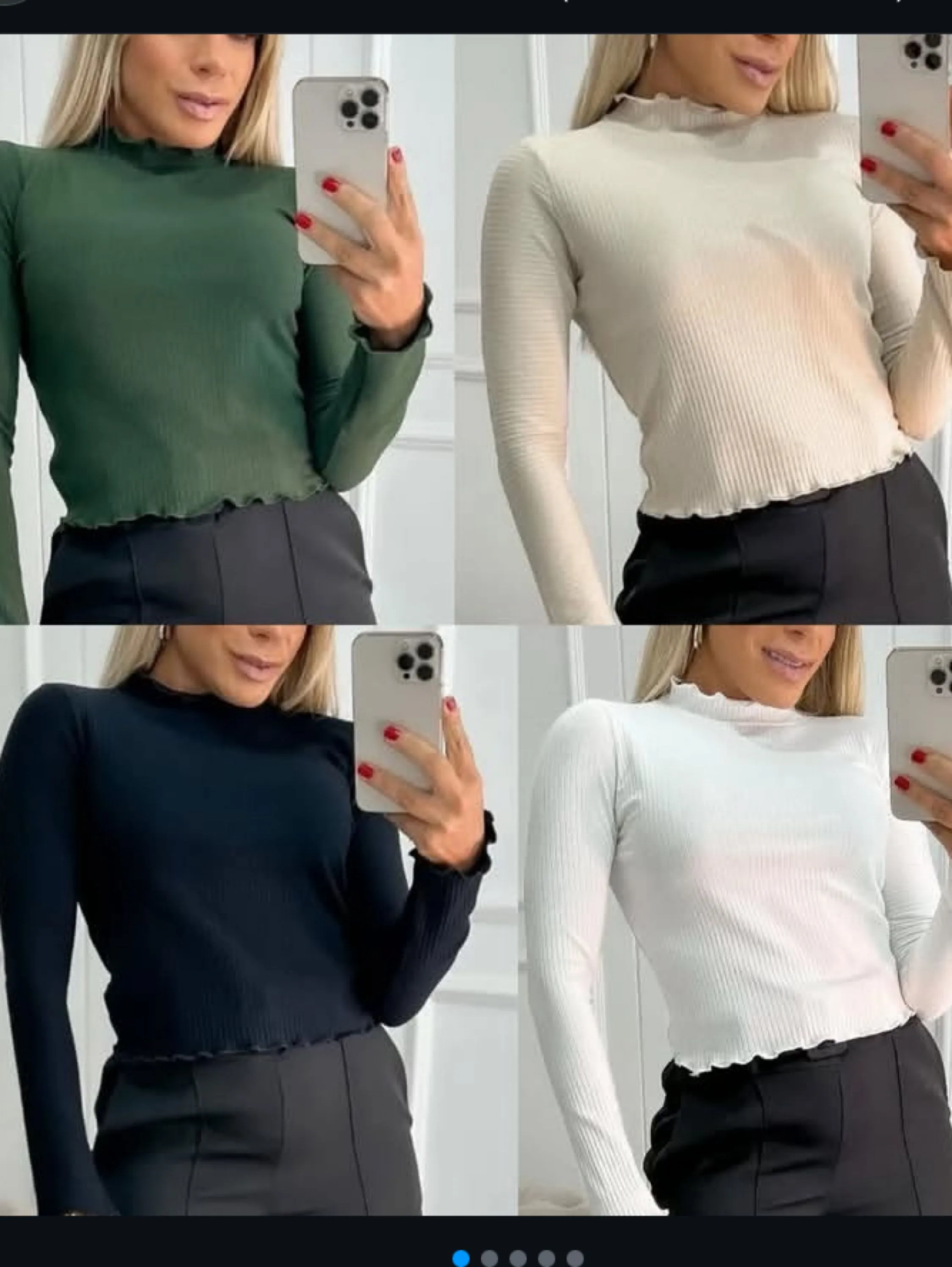 Manga longa fru-fru tecido canelado de viscose