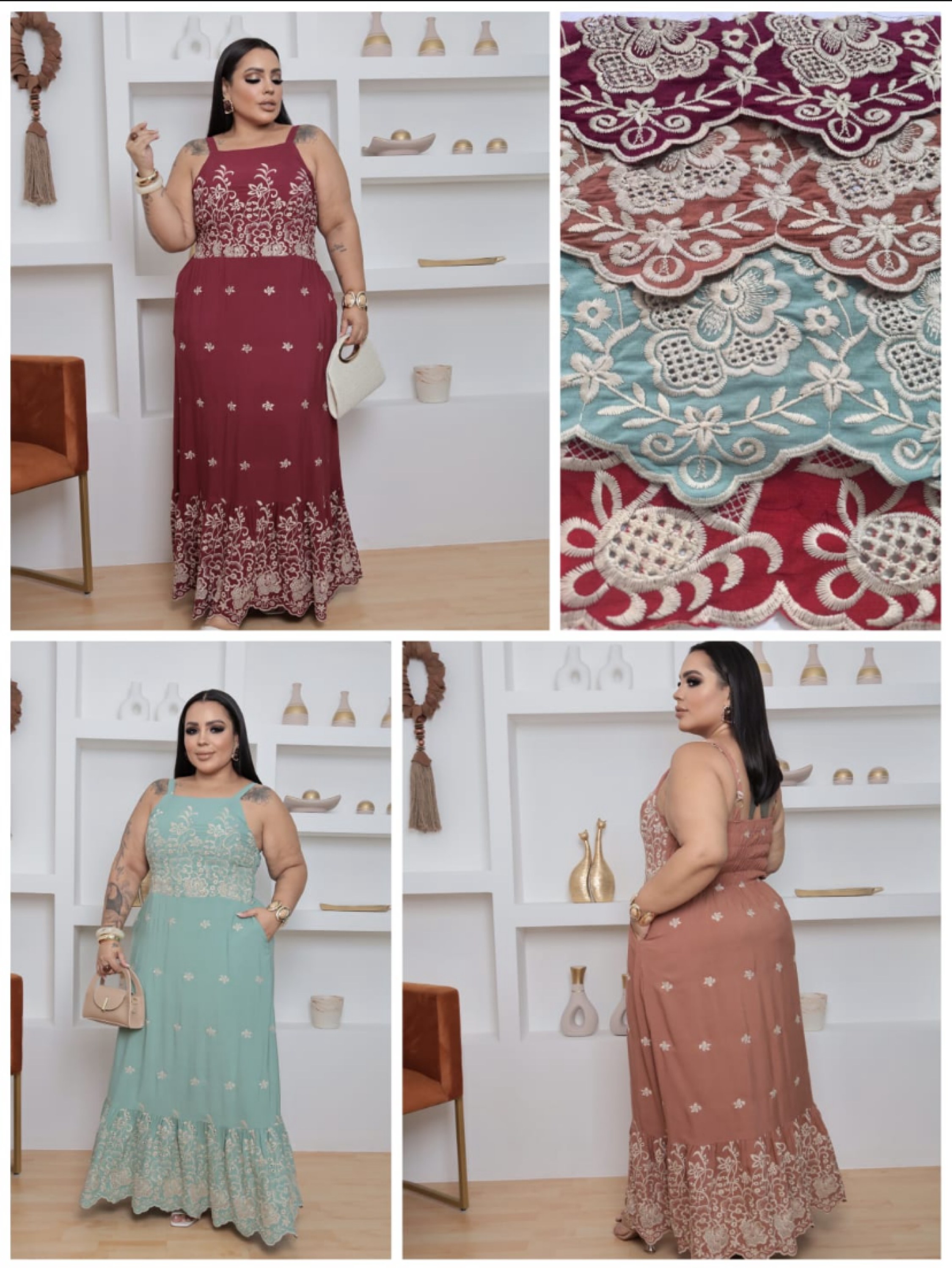 Vestido longo bordado Plus size