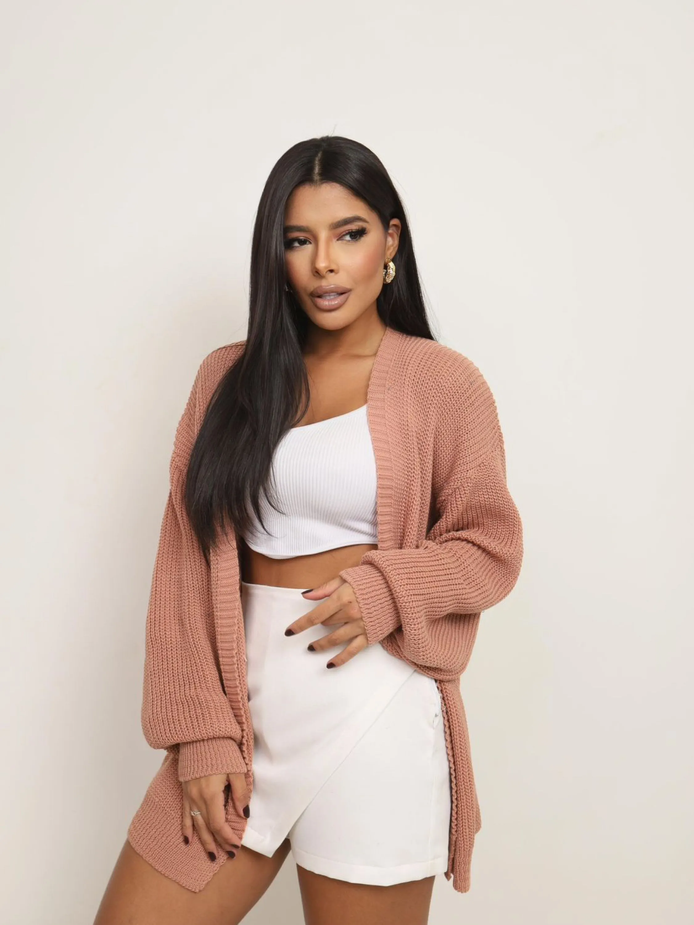 Cardigan Eliane liso em fio amparo