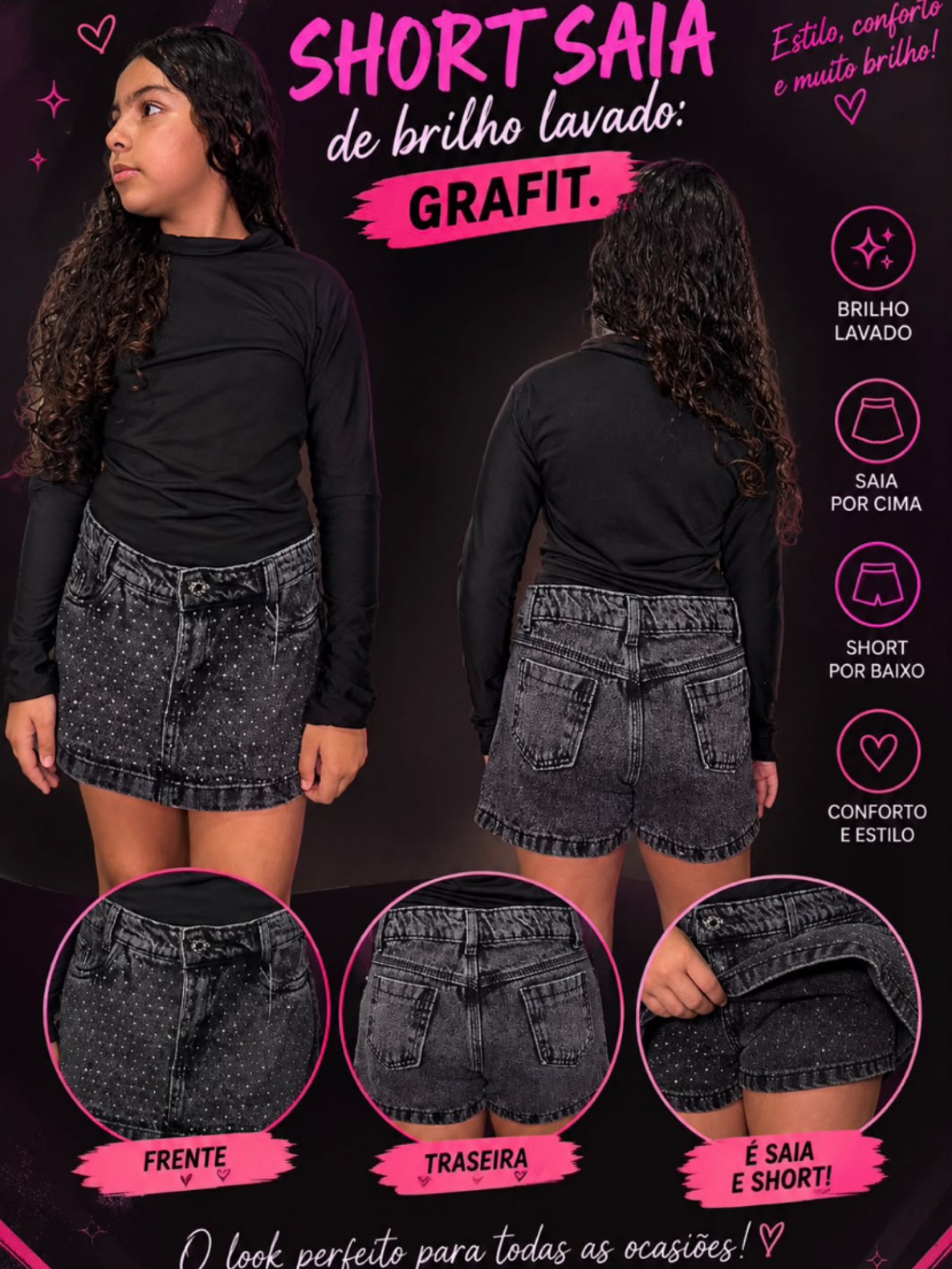 Shorts saia Jeans juvenil
